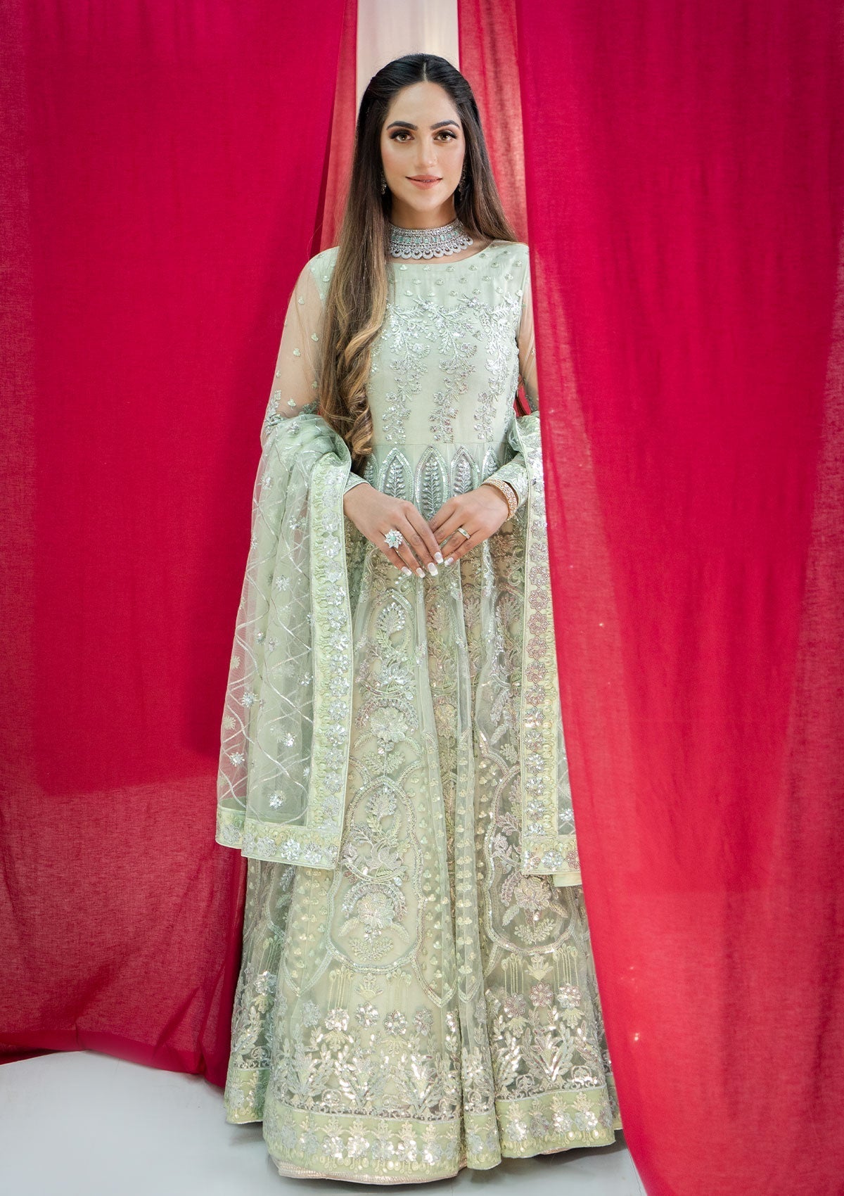 Formal Collection - Rubaaiyat - Embroidered Net - REN#4 available at Saleem Fabrics Traditions