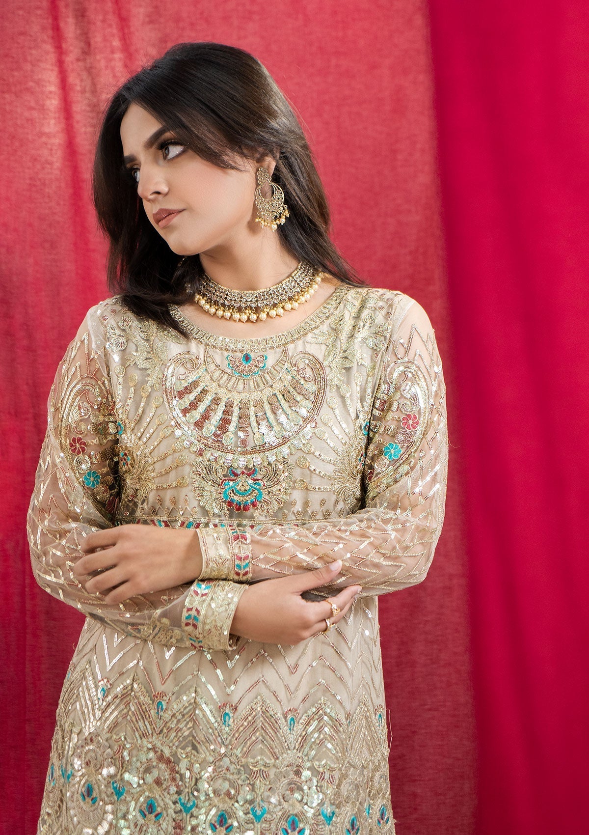 Formal Collection - Rubaaiyat - Embroidered Net - REN#5 available at Saleem Fabrics Traditions