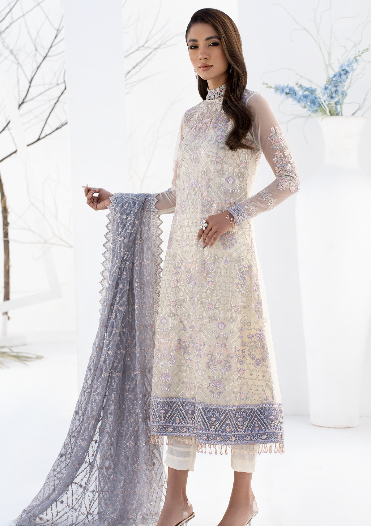 Formal Collection - Zarif - La Celeste - Luxury - ZLC#02 (PEARL WHITE) available at Saleem Fabrics Traditions