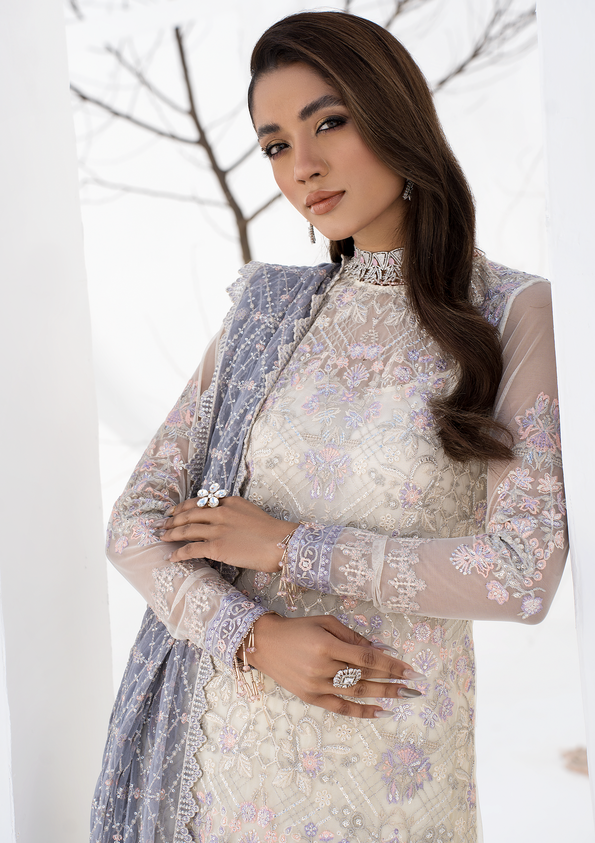 Formal Collection - Zarif - La Celeste - Luxury - ZLC#02 (PEARL WHITE) available at Saleem Fabrics Traditions