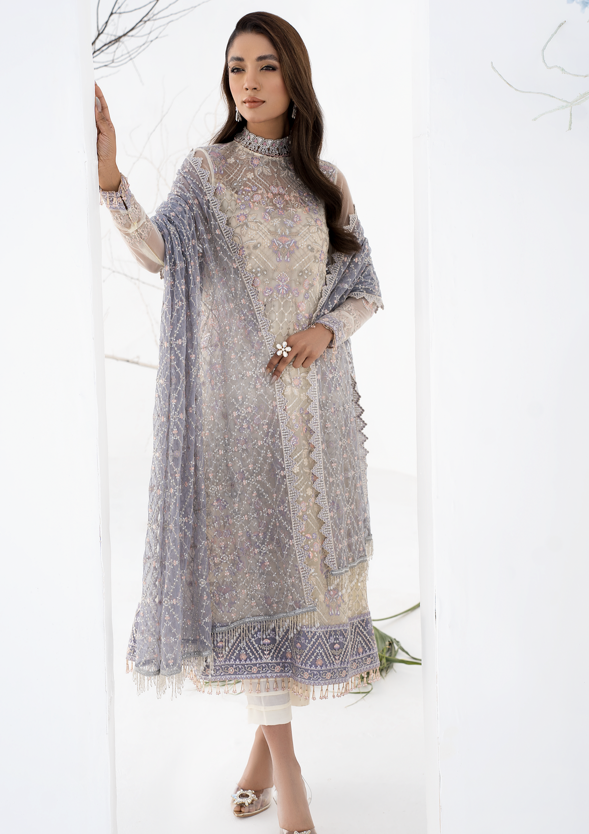 Formal Collection - Zarif - La Celeste - Luxury - ZLC#02 (PEARL WHITE) available at Saleem Fabrics Traditions