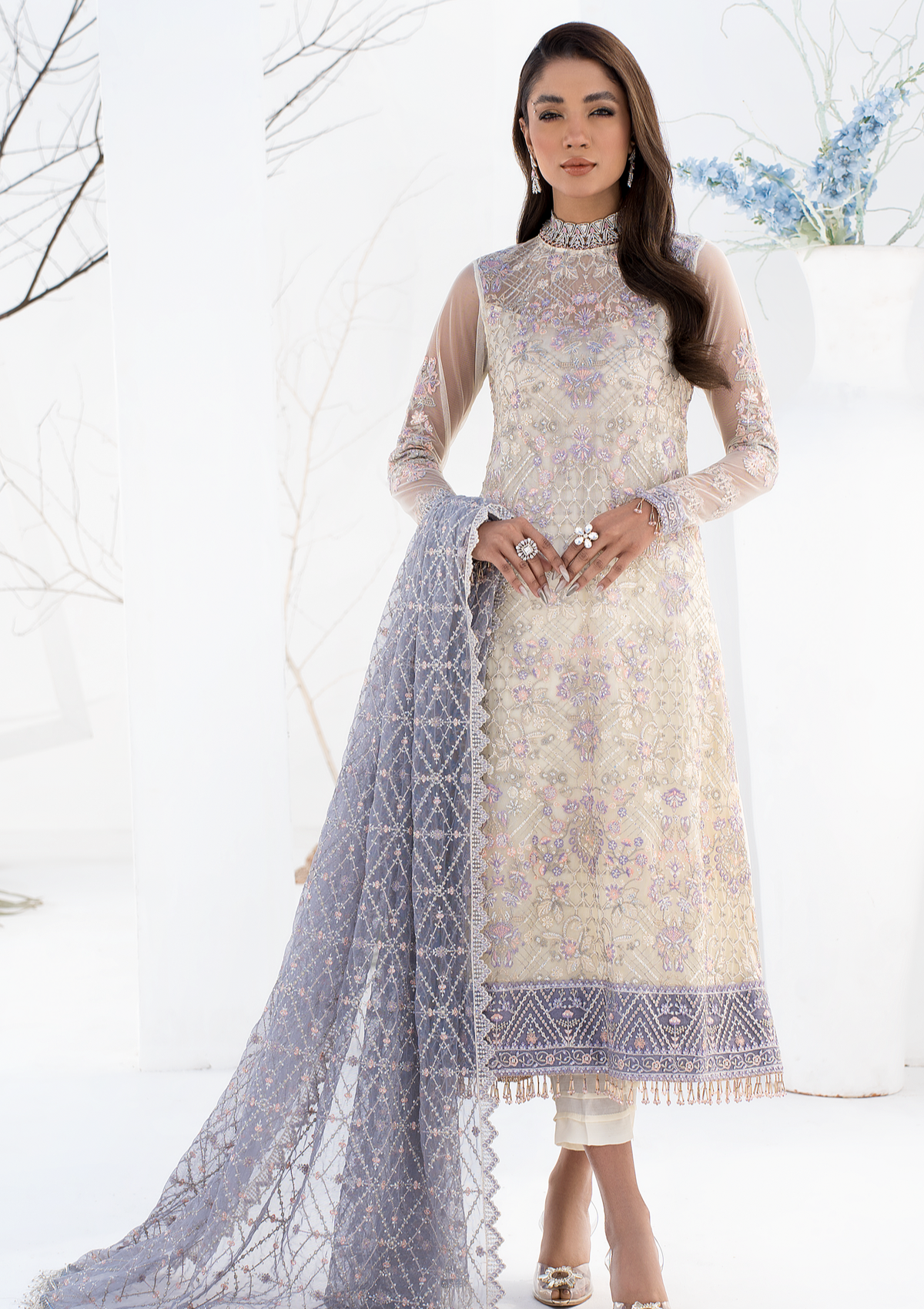 Formal Collection - Zarif - La Celeste - Luxury - ZLC#02 (PEARL WHITE) available at Saleem Fabrics Traditions