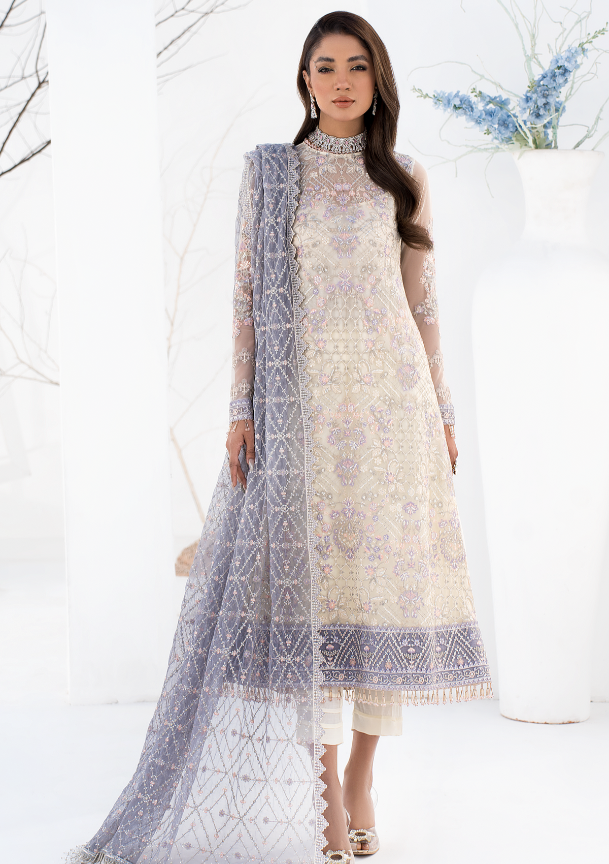 Formal Collection - Zarif - La Celeste - Luxury - ZLC#02 (PEARL WHITE) available at Saleem Fabrics Traditions