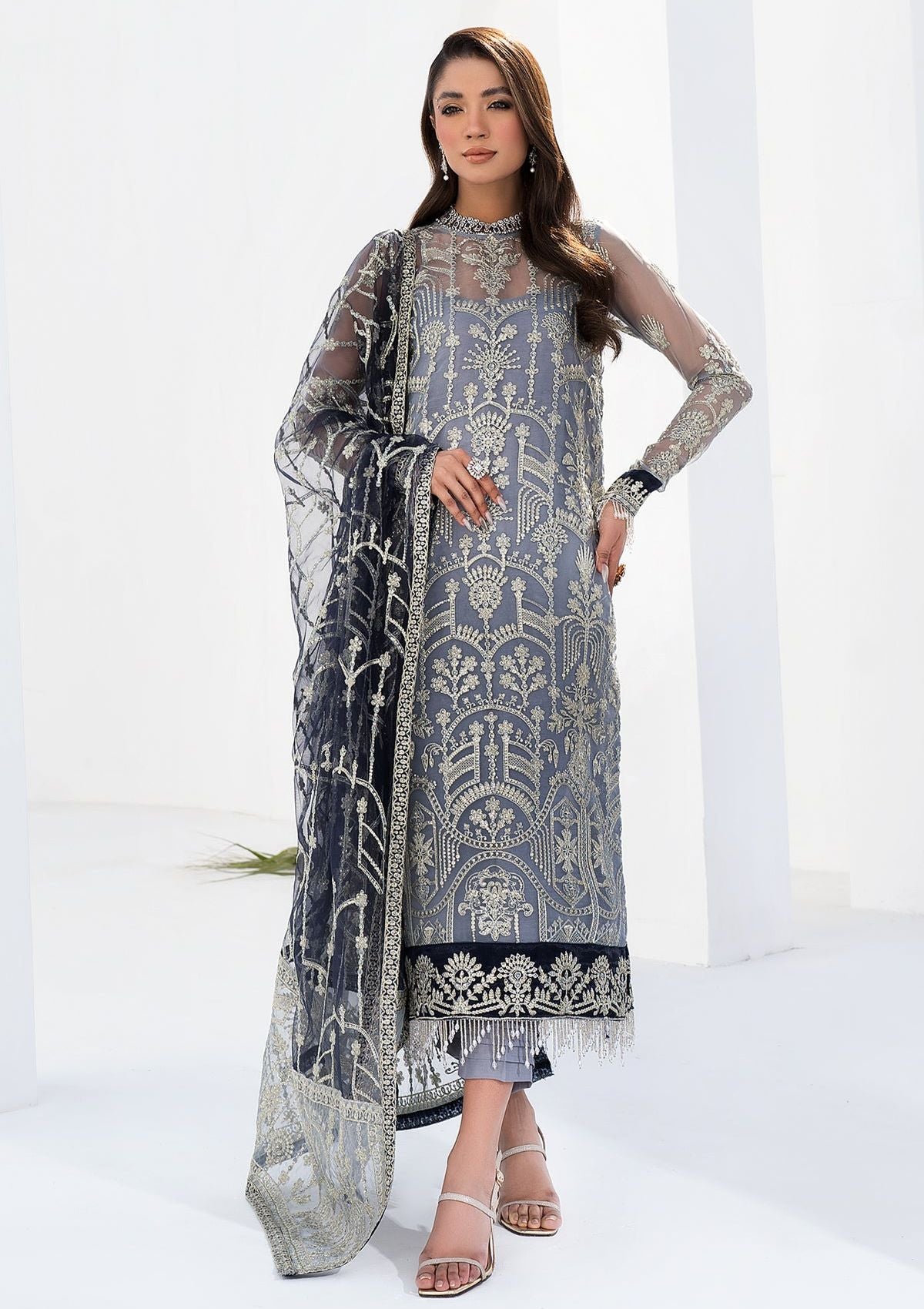 Formal Collection - Zarif - La Celeste - Luxury - ZLC#05 (ASH GREY) available at Saleem Fabrics Traditions