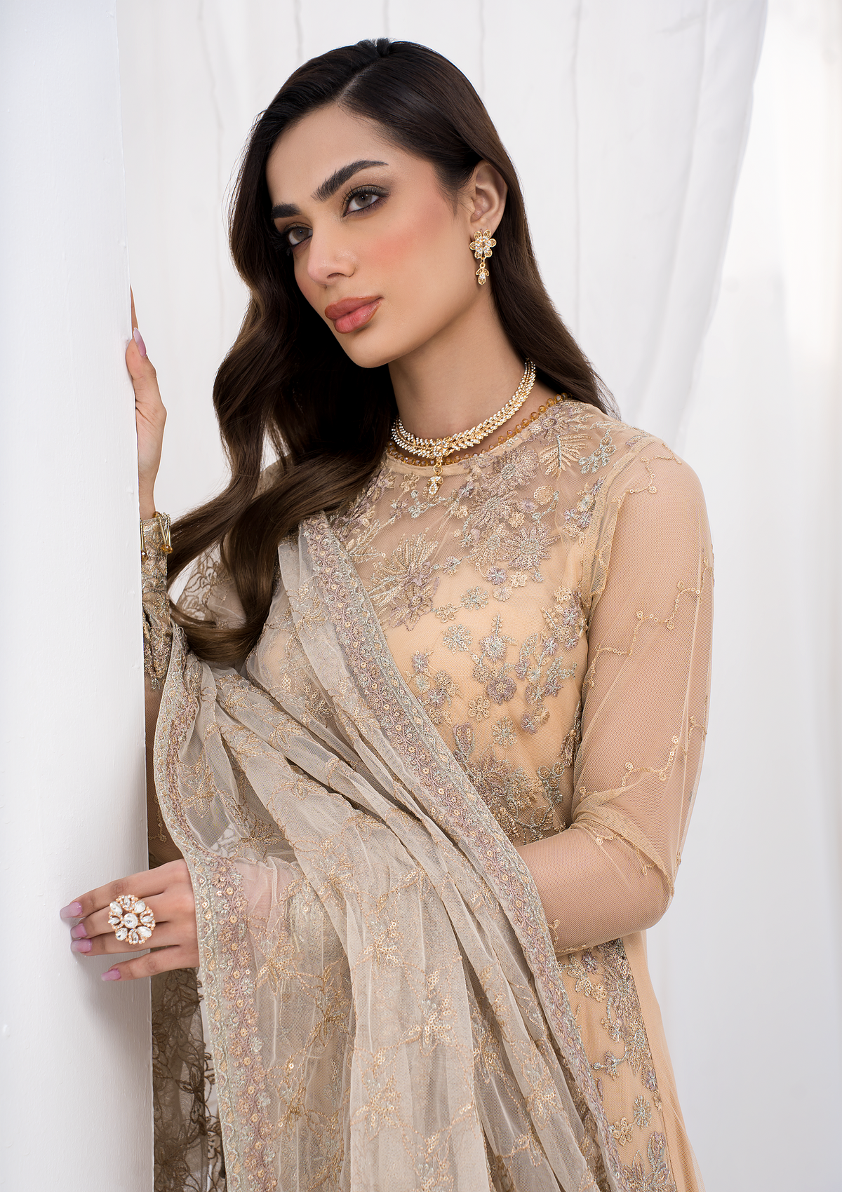 Formal Collection - Zarif - La Celeste - Luxury - ZLC#07 (SAND GLOW) available at Saleem Fabrics Traditions