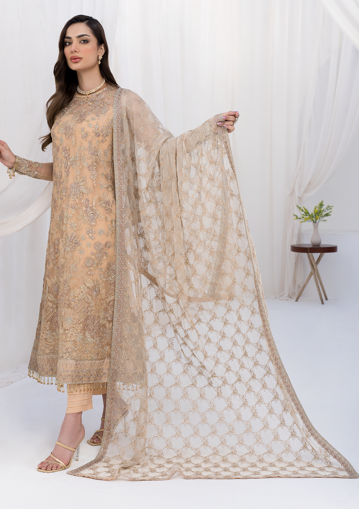 Formal Collection - Zarif - La Celeste - Luxury - ZLC#07 (SAND GLOW) available at Saleem Fabrics Traditions