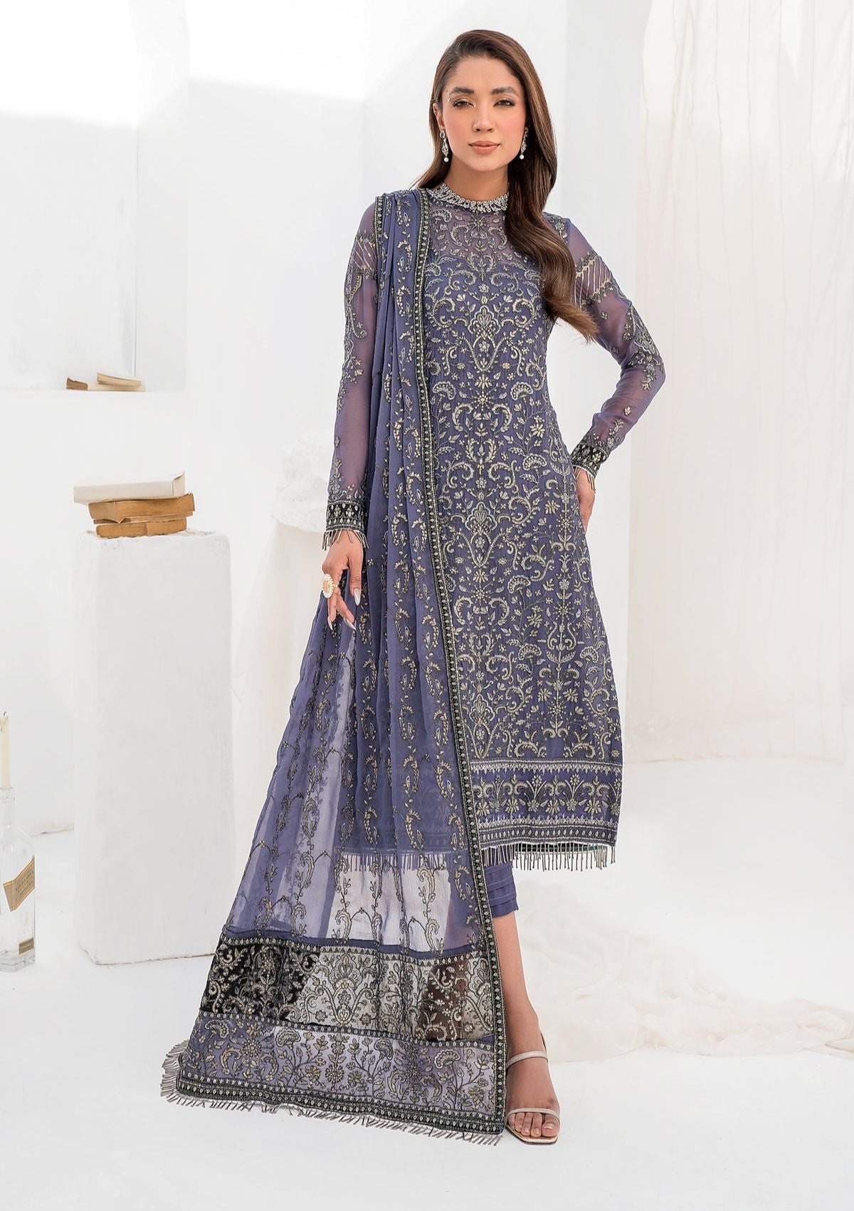 Formal Collection - Zarif - La Celeste - Luxury - ZLC#08 (DUSTY TEAL) available at Saleem Fabrics Traditions