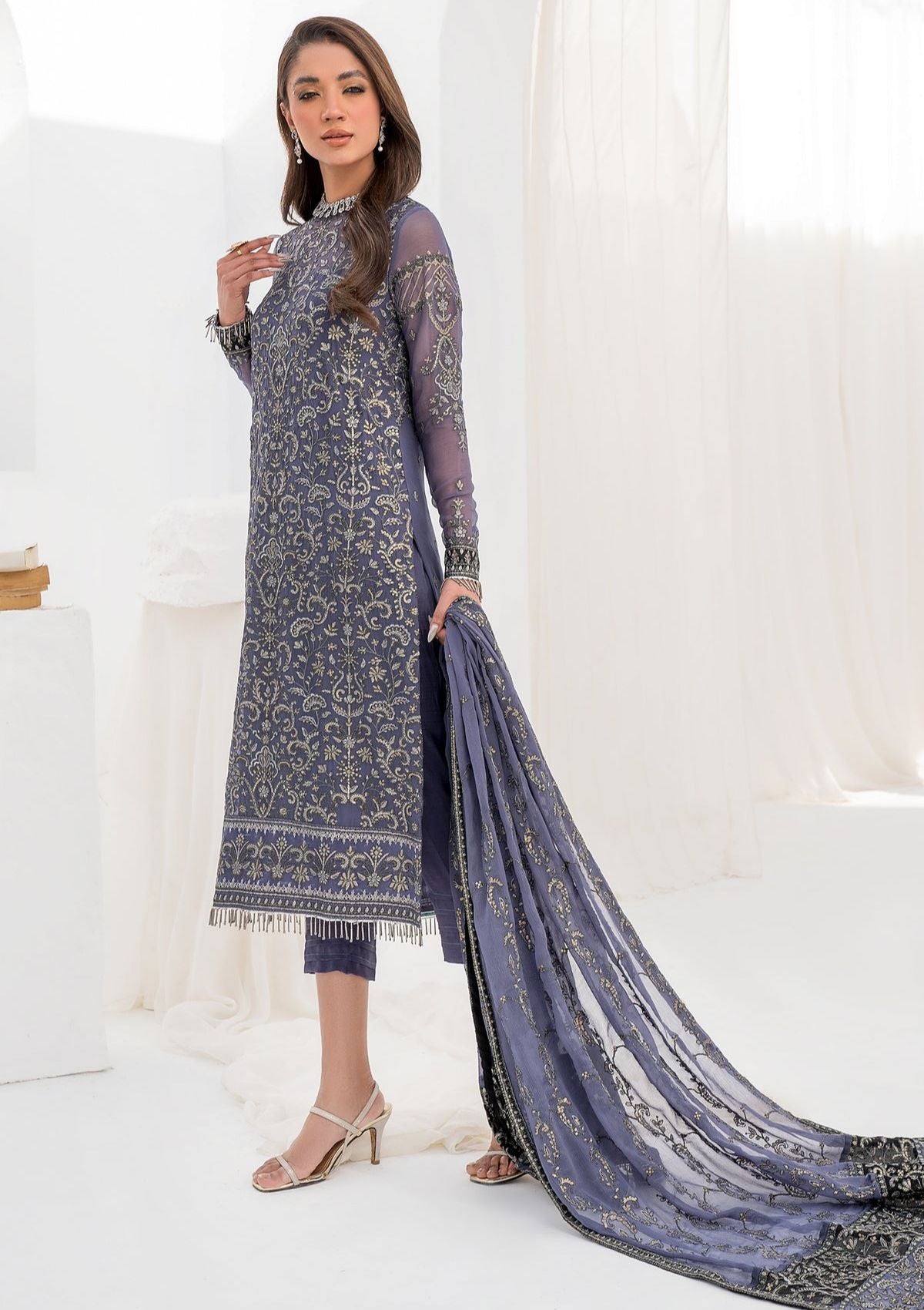 Formal Collection - Zarif - La Celeste - Luxury - ZLC#08 (DUSTY TEAL) available at Saleem Fabrics Traditions