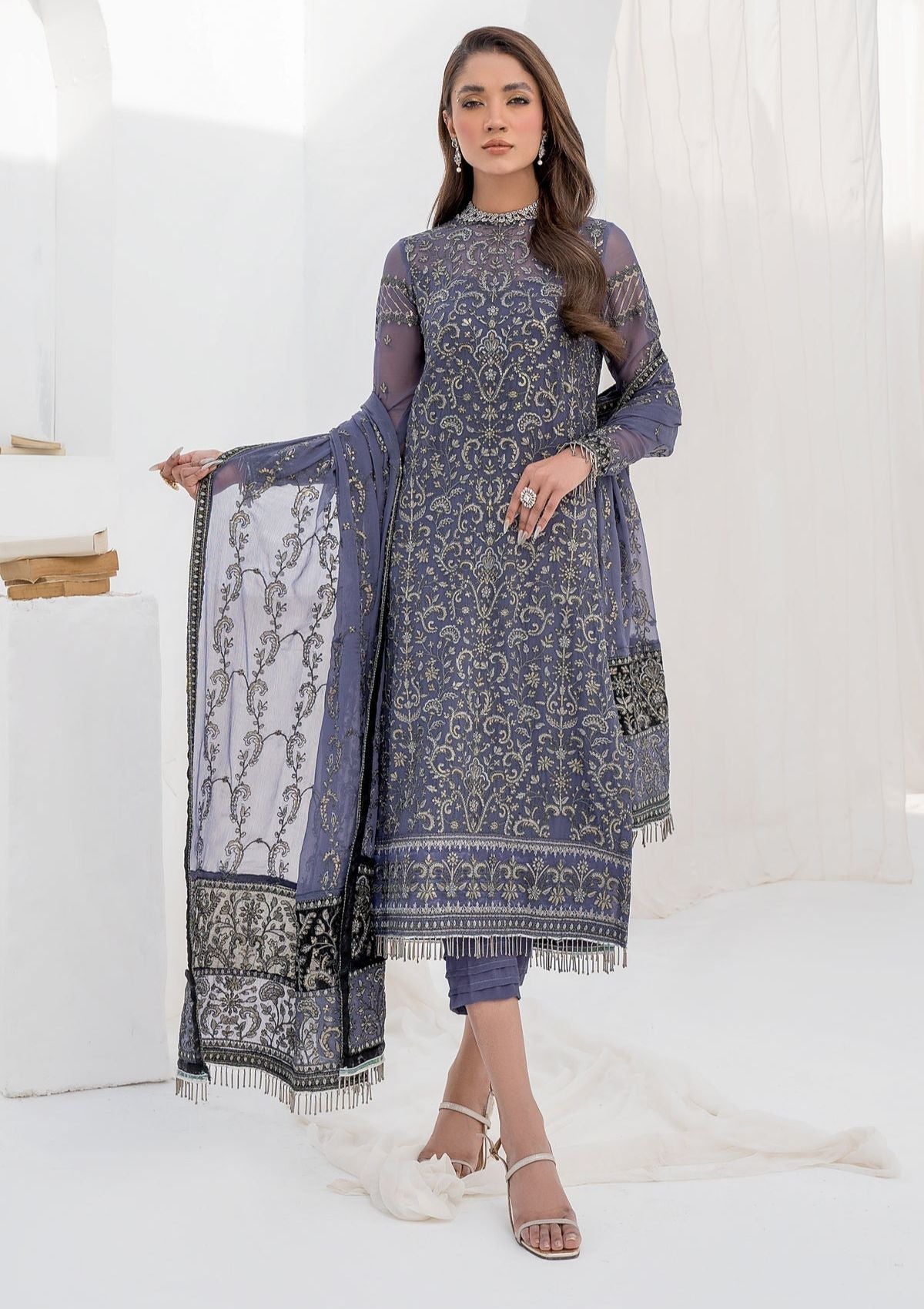 Formal Collection - Zarif - La Celeste - Luxury - ZLC#08 (DUSTY TEAL) available at Saleem Fabrics Traditions