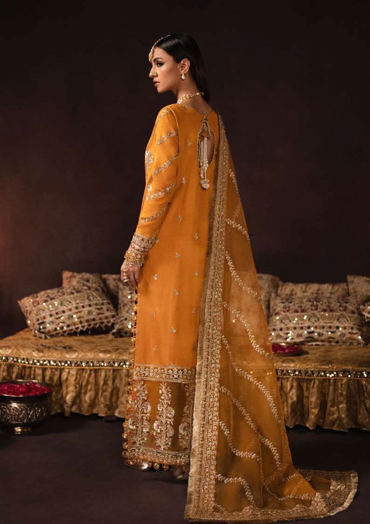 Formal Dress - Afrozeh - Divani - Silk - AS#006 (Amaltas) available at Saleem Fabrics Traditions