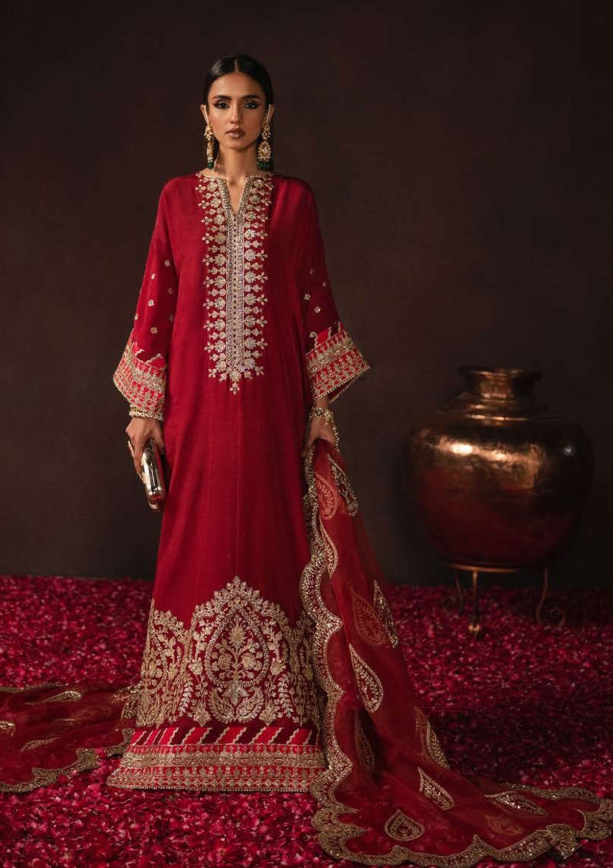 Formal Dress - Afrozeh - Divani - Silk - AS#007 (Mushk) available at Saleem Fabrics Traditions