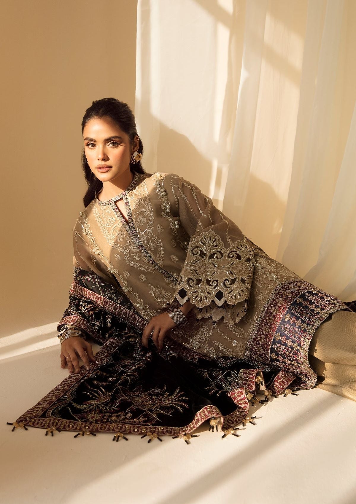 Formal Dress - Alizeh - Premium Velvet - D#1 (Zawiya) available at Saleem Fabrics Traditions