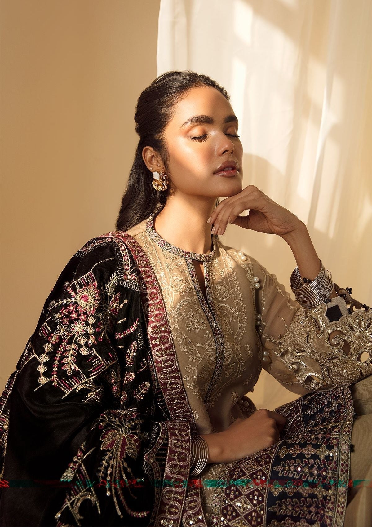 Formal Dress - Alizeh - Premium Velvet - D#1 (Zawiya) available at Saleem Fabrics Traditions