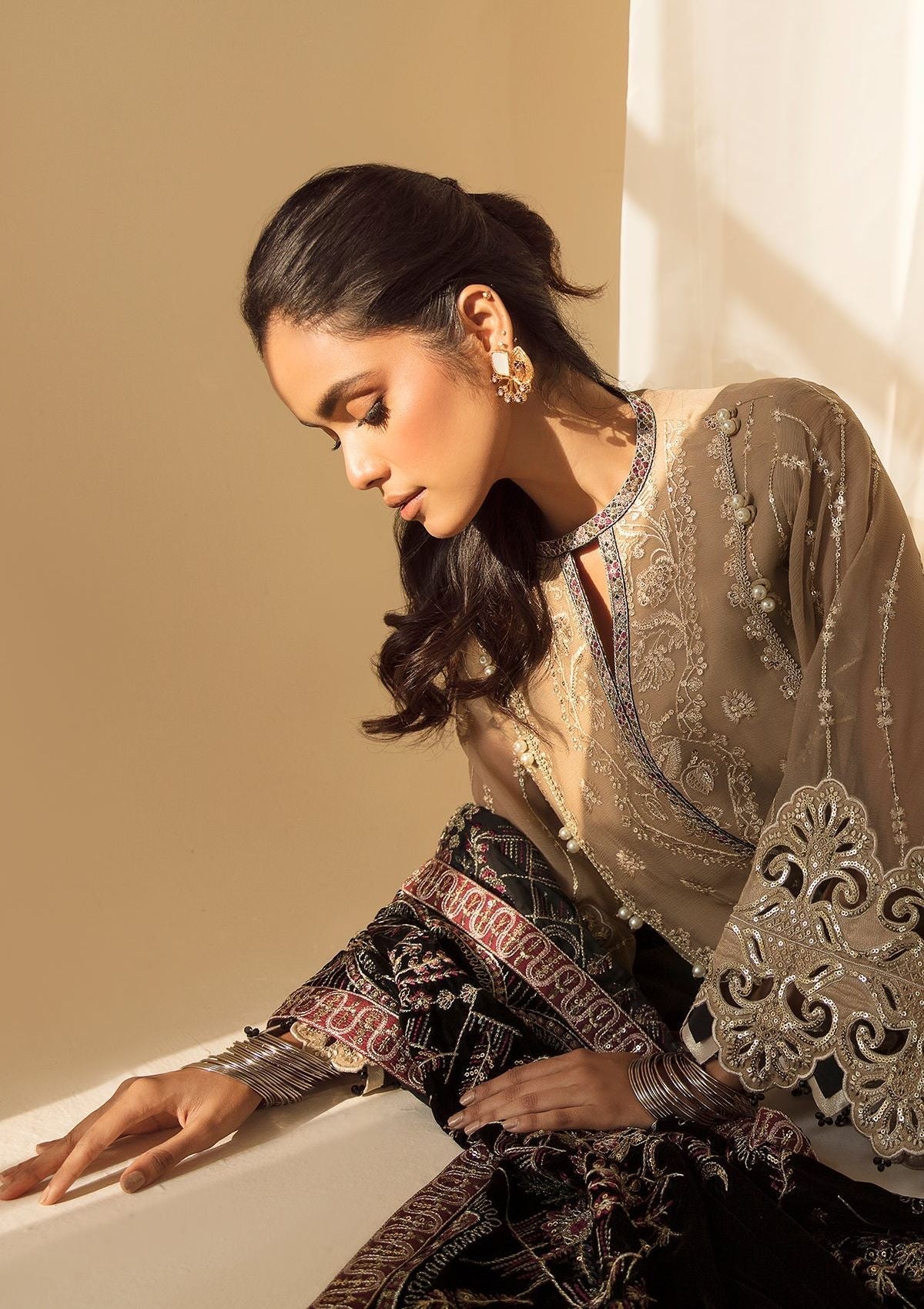 Formal Dress - Alizeh - Premium Velvet - D#1 (Zawiya) available at Saleem Fabrics Traditions