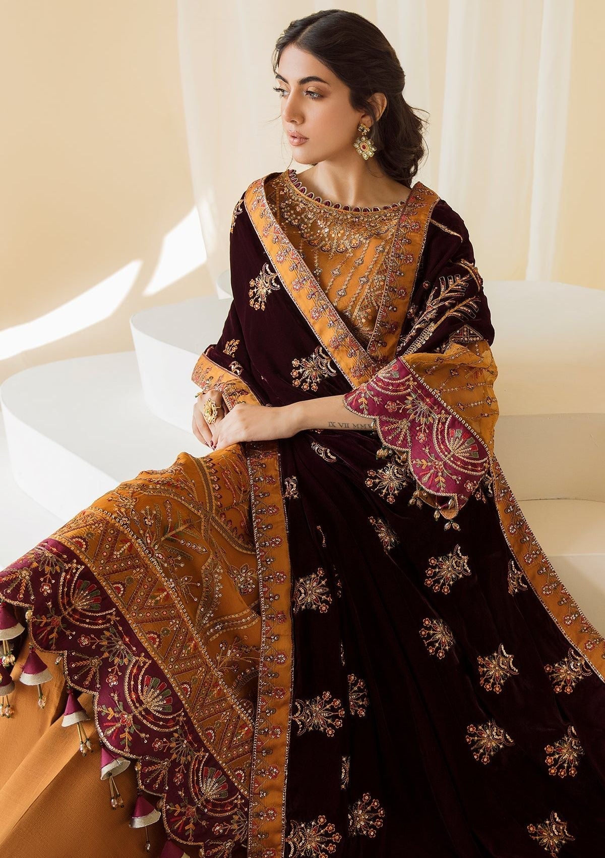 Formal Dress - Alizeh - Premium Velvet - D#3 (Zar Begum) available at Saleem Fabrics Traditions
