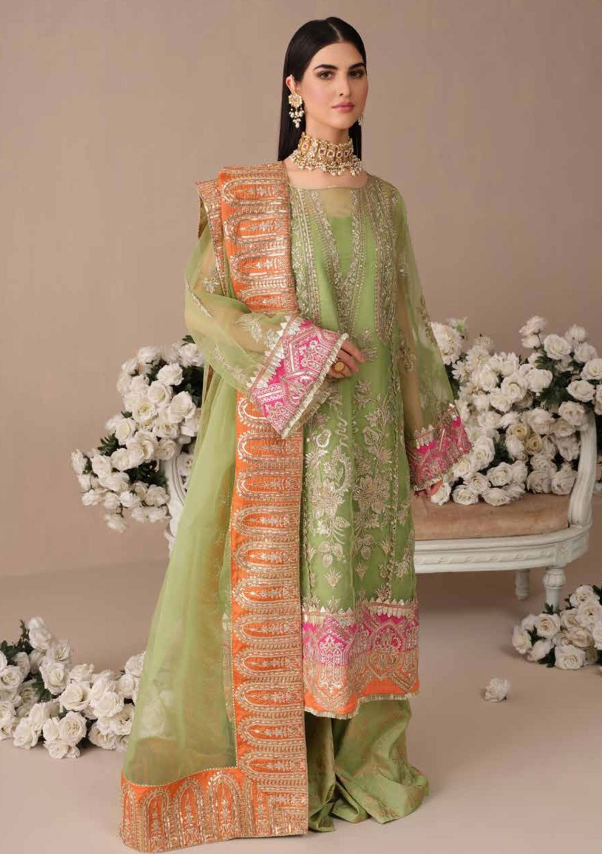 Formal Dress - Freesia - Noor Jahan - Pista - FFD#91 available at Saleem Fabrics Traditions