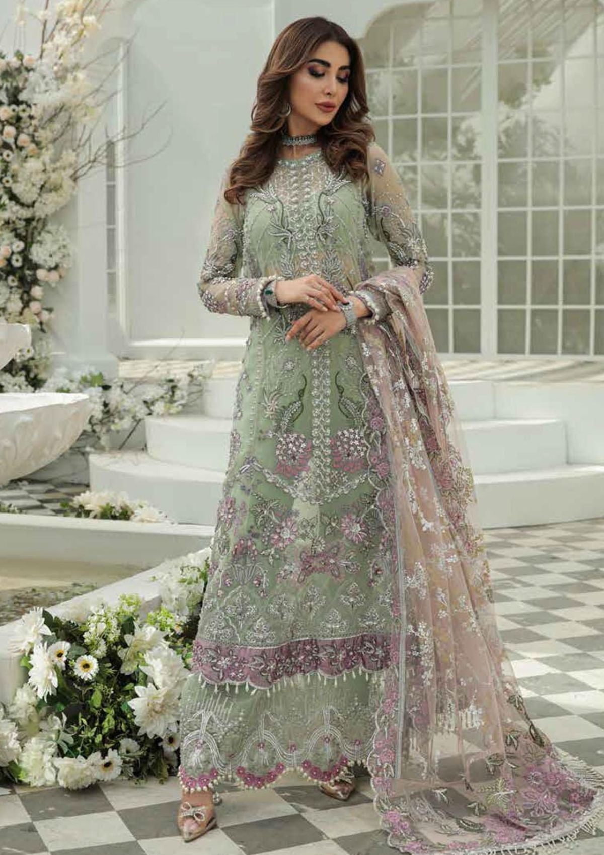 Formal Dress - Inayat - Luxury Wedding - Mint Maniya - D#5 available at Saleem Fabrics Traditions