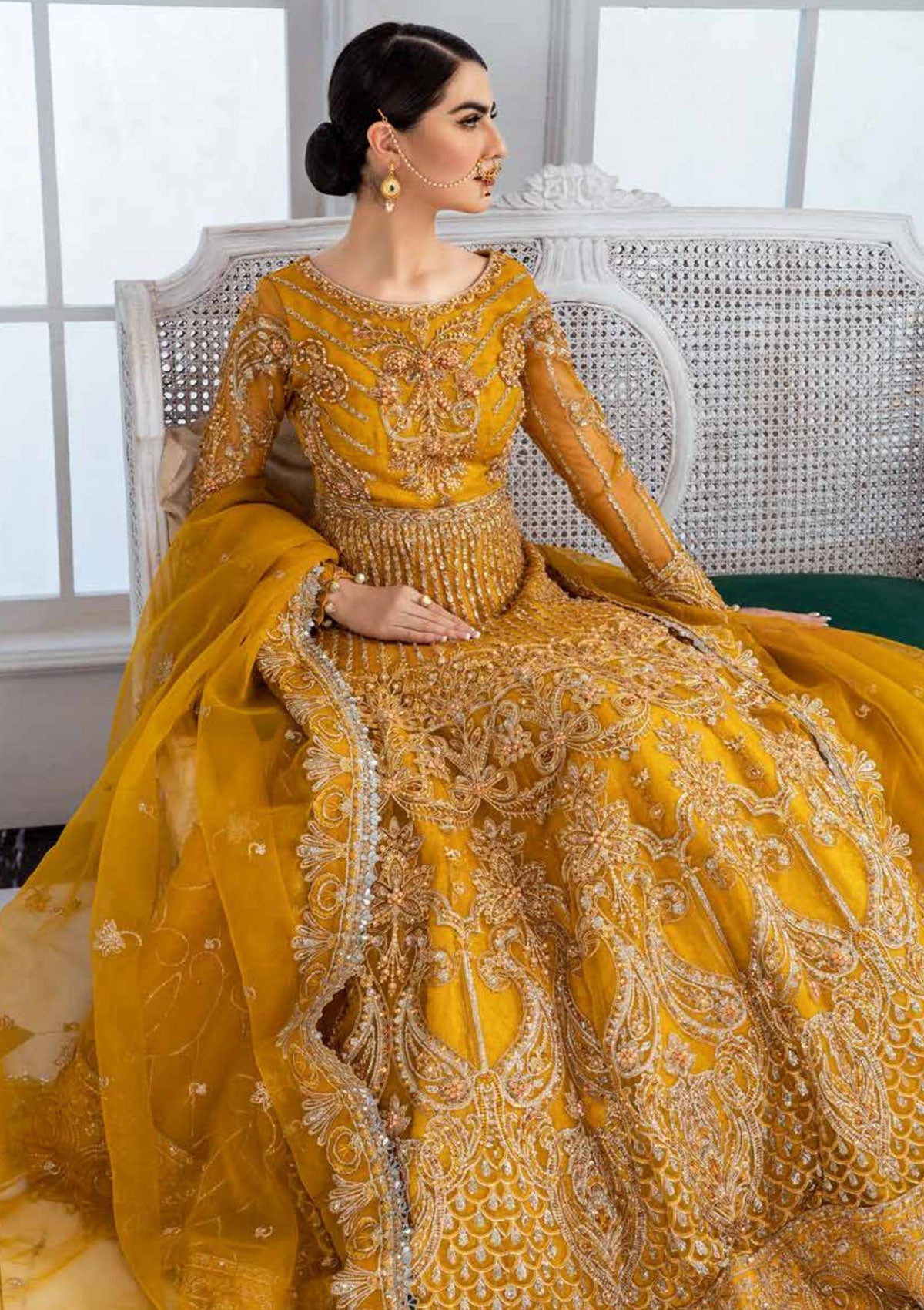 Formal Dress - Maryum N Maria - Floraison - MNM#35 (Misted Yellow) available at Saleem Fabrics Traditions