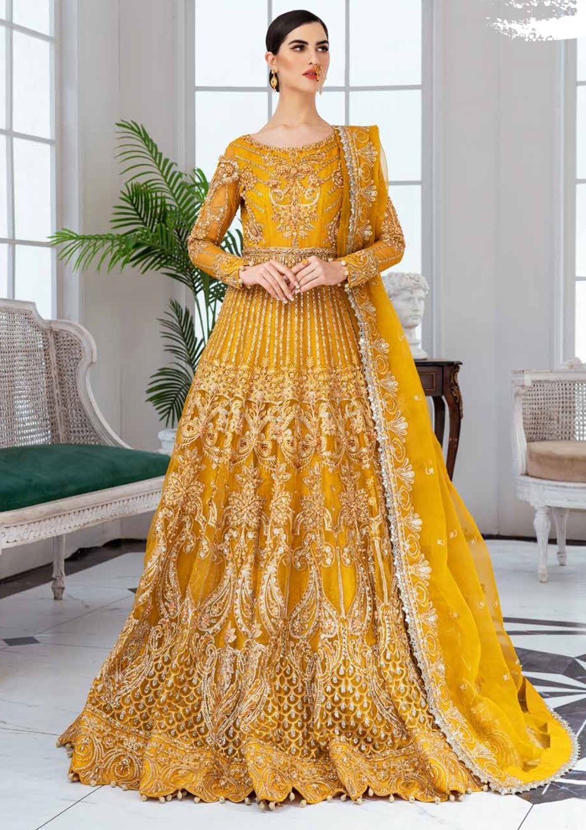 Formal Dress - Maryum N Maria - Floraison - MNM#35 (Misted Yellow) available at Saleem Fabrics Traditions