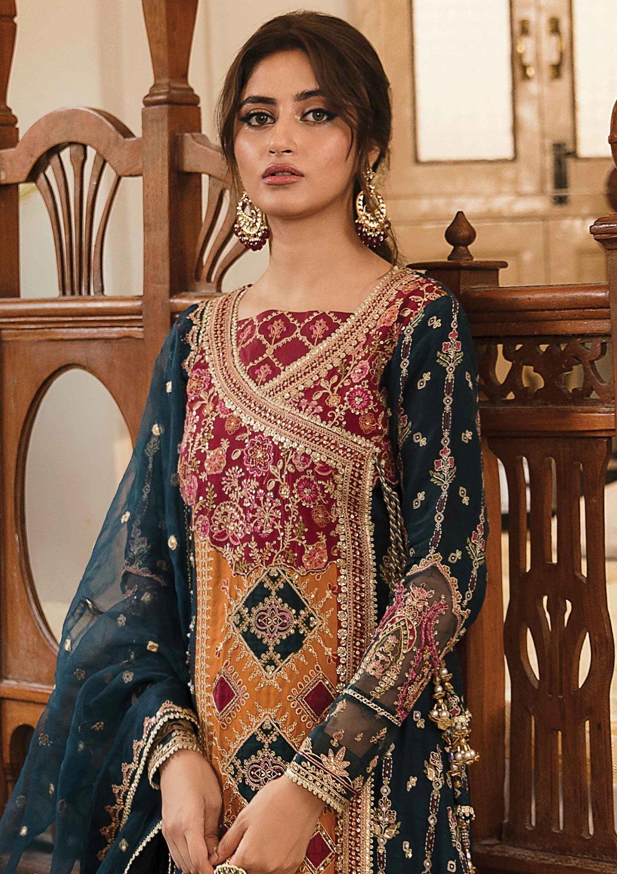 Formal Dress - Qalamkar - Khaab - V02 - Zarnish - NF#7 available at Saleem Fabrics Traditions