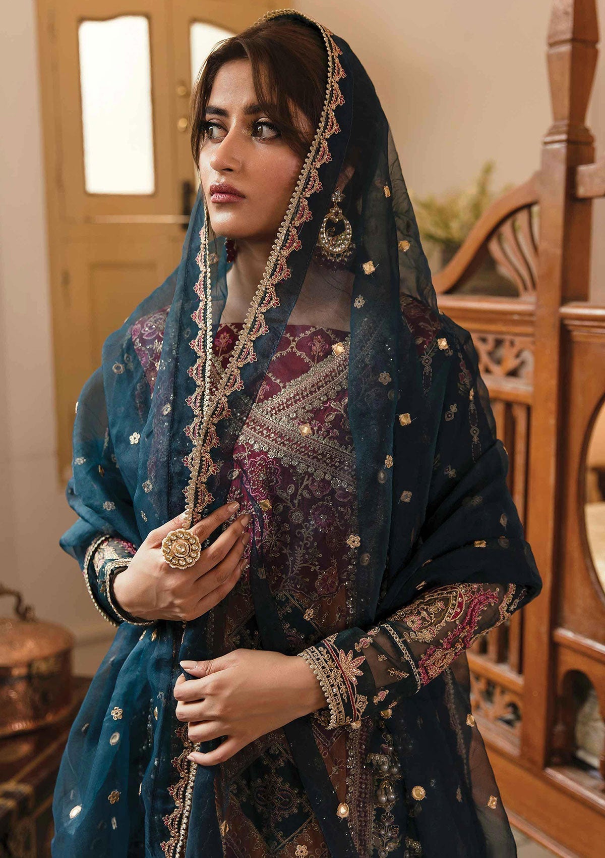 Formal Dress - Qalamkar - Khaab - V02 - Zarnish - NF#7 available at Saleem Fabrics Traditions