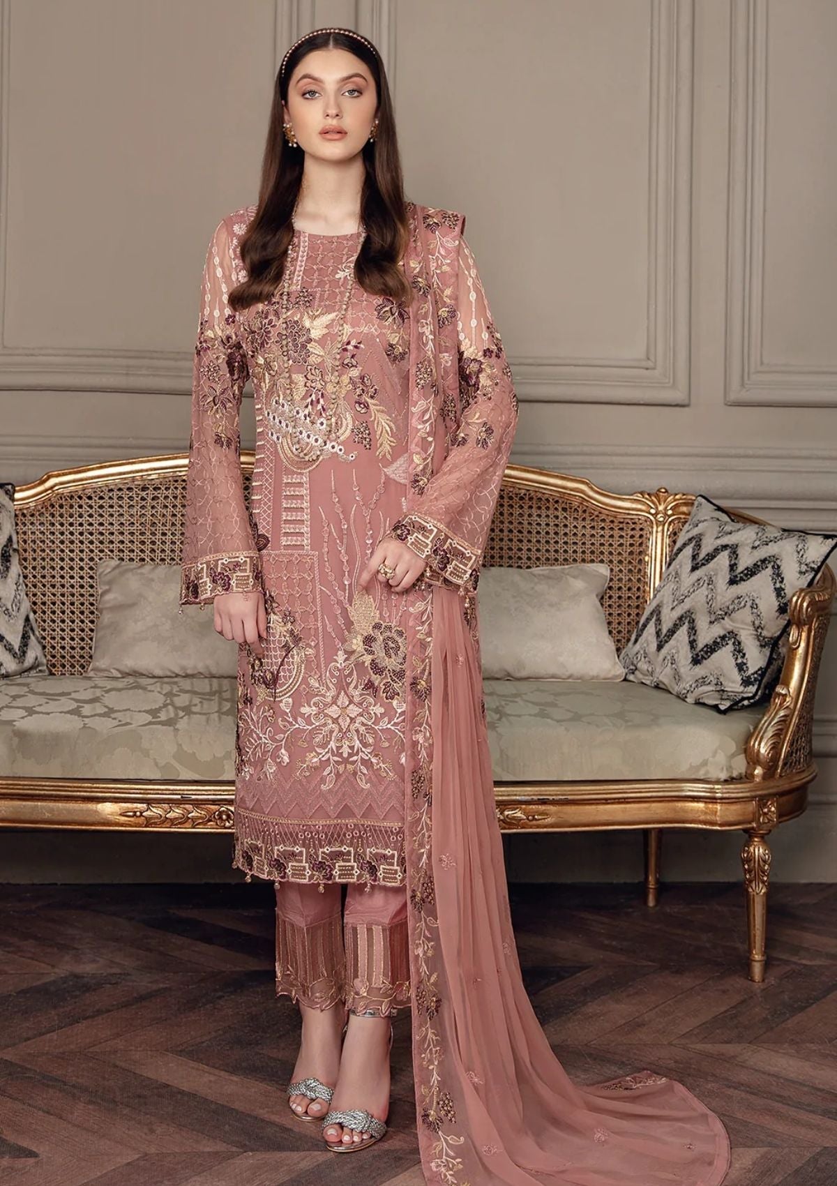 Formal Dress - Ramsha - Chevron - Chiffon - V05 - A#502 available at Saleem Fabrics Traditions