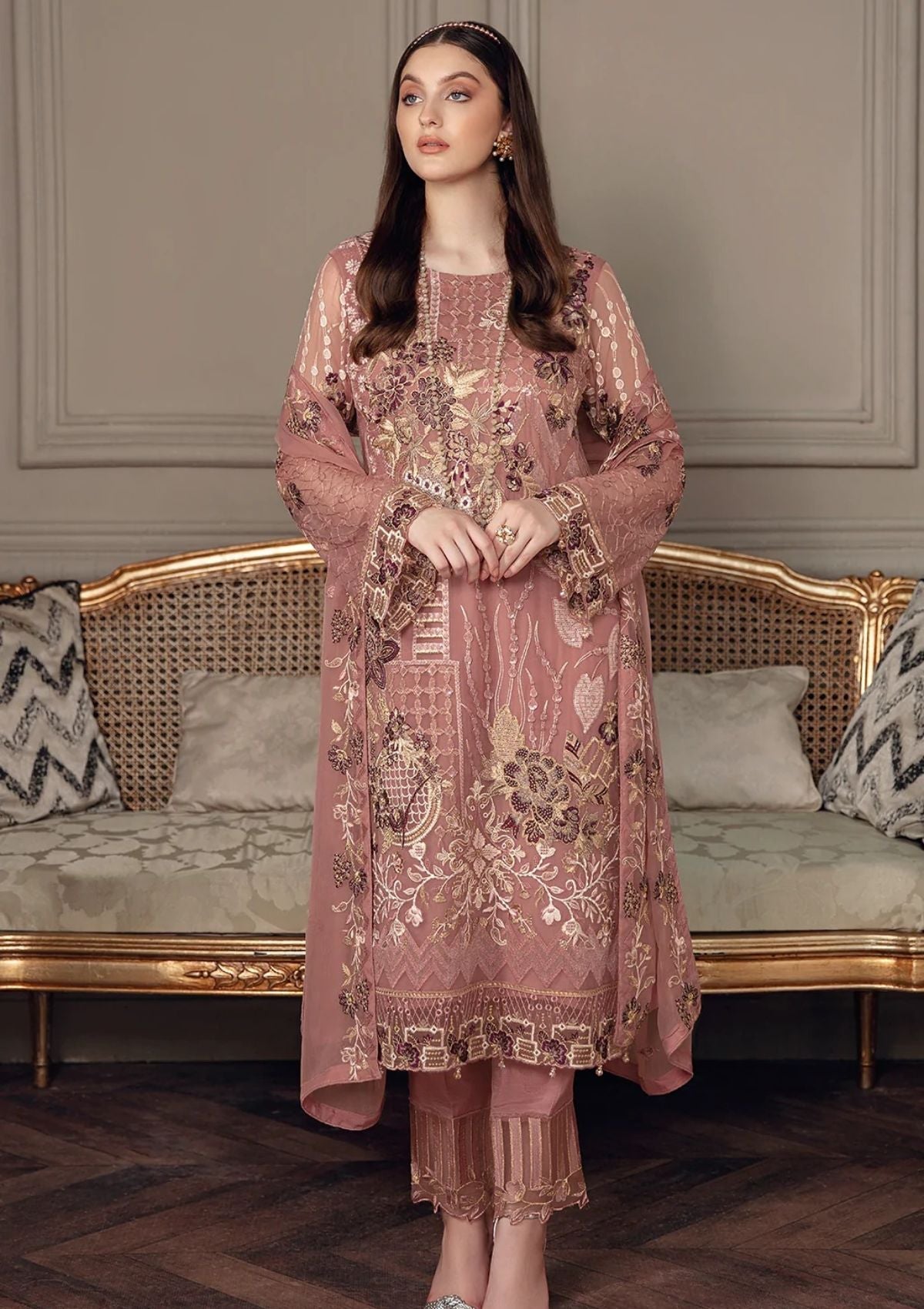 Formal Dress - Ramsha - Chevron - Chiffon - V05 - A#502 available at Saleem Fabrics Traditions