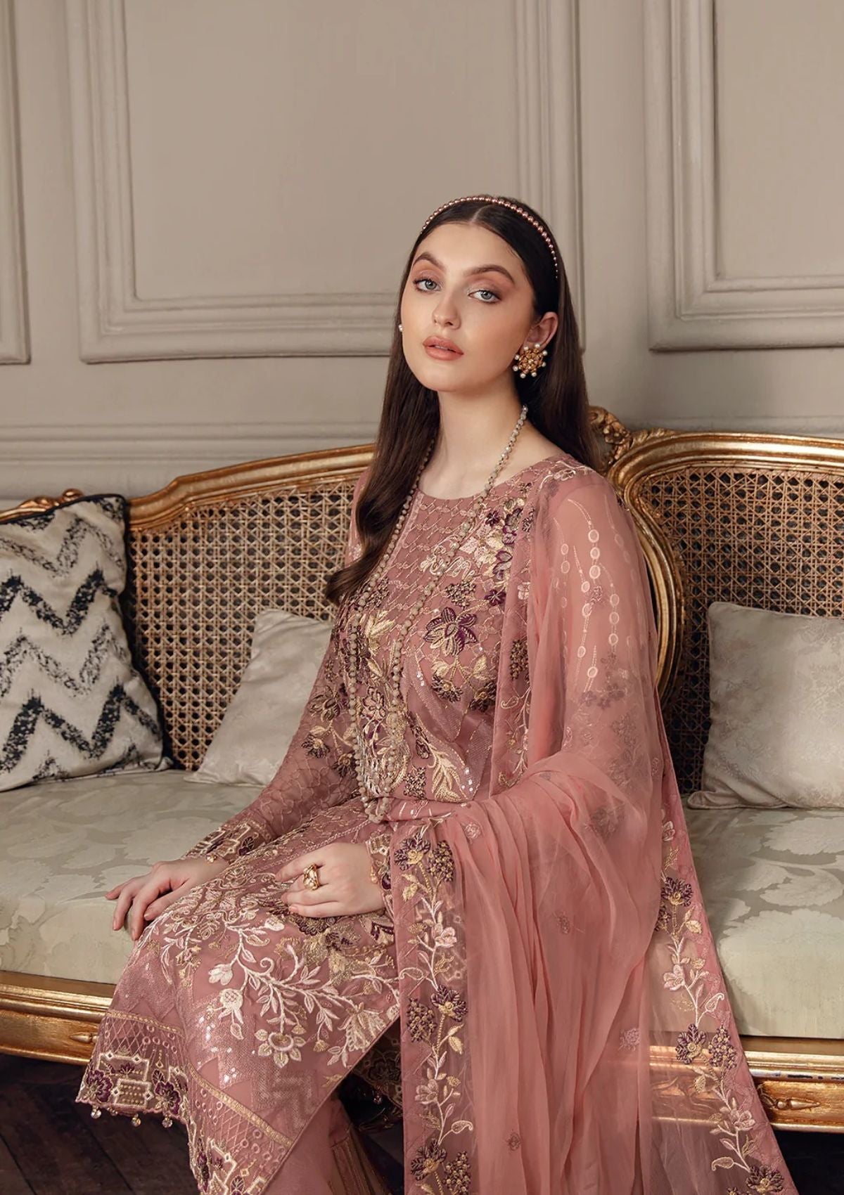 Formal Dress - Ramsha - Chevron - Chiffon - V05 - A#502 available at Saleem Fabrics Traditions