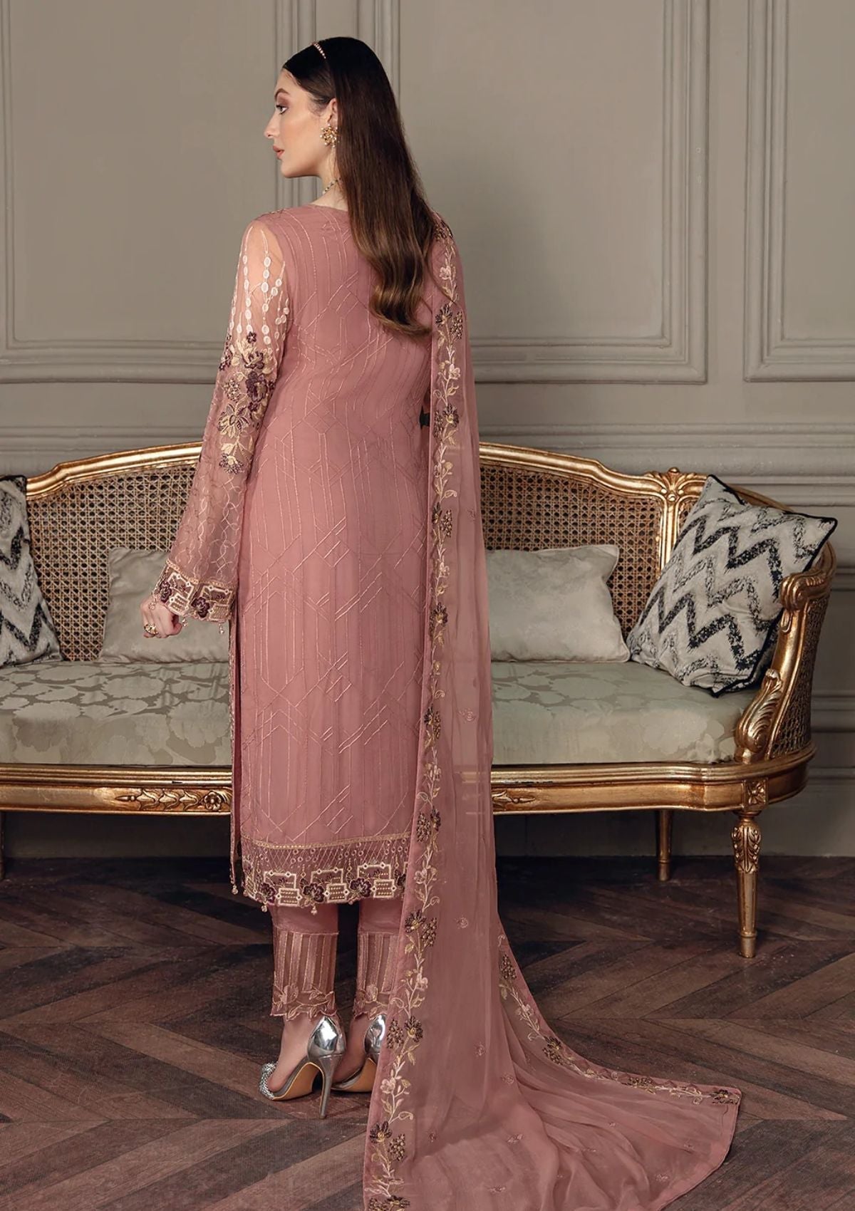 Formal Dress - Ramsha - Chevron - Chiffon - V05 - A#502 available at Saleem Fabrics Traditions