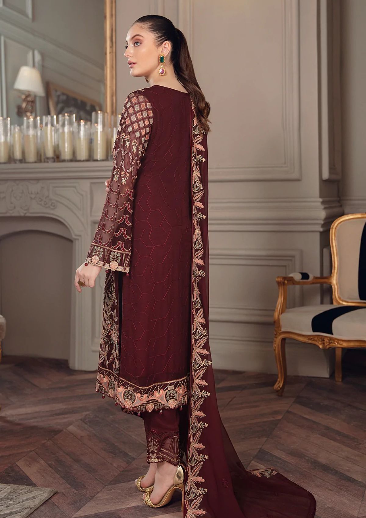 Formal Dress - Ramsha - Chevron - Chiffon - V05 - A#507 available at Saleem Fabrics Traditions