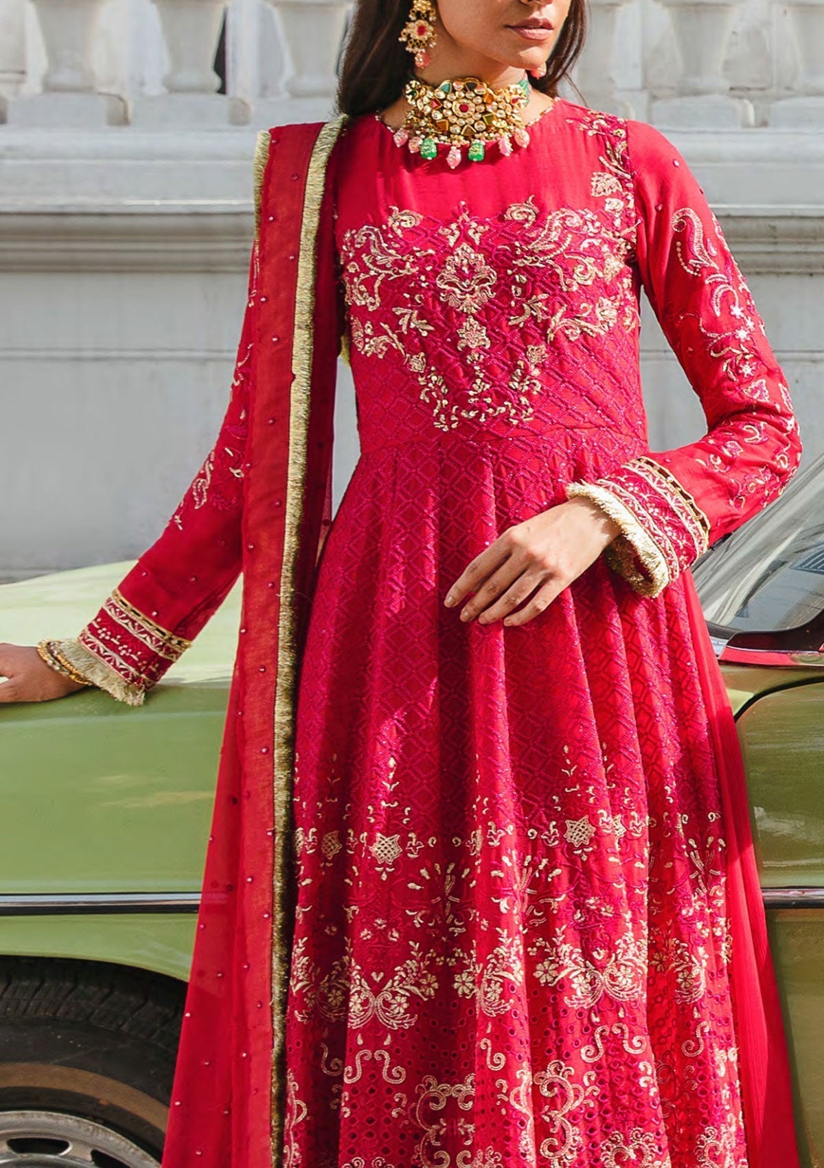 Formal Dress - Salitex - Retro Luxury Chiffon - HC#00040 (Dazzle De Rouge) available at Saleem Fabrics Traditions
