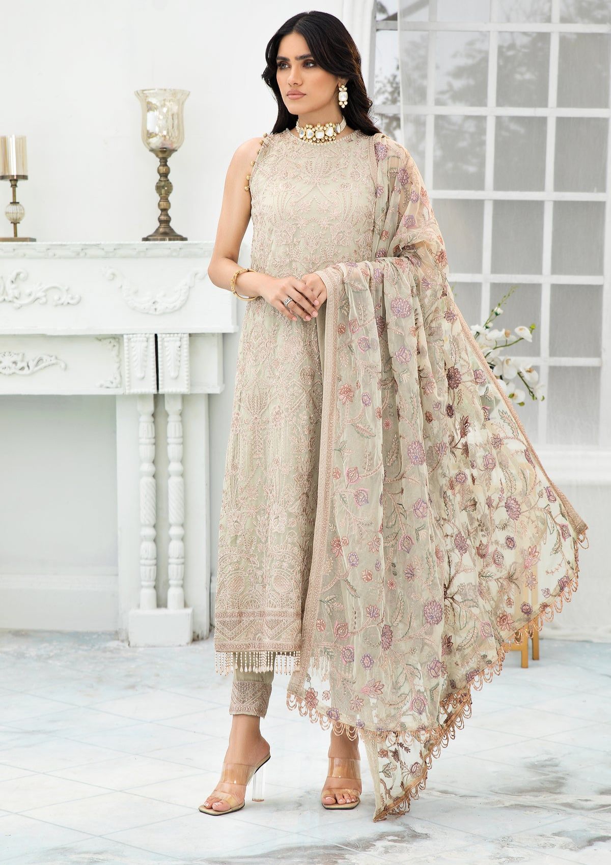 Formal Dress - Zarif - De Luxury - Chiffon - ZDL#02 (Flora) available at Saleem Fabrics Traditions
