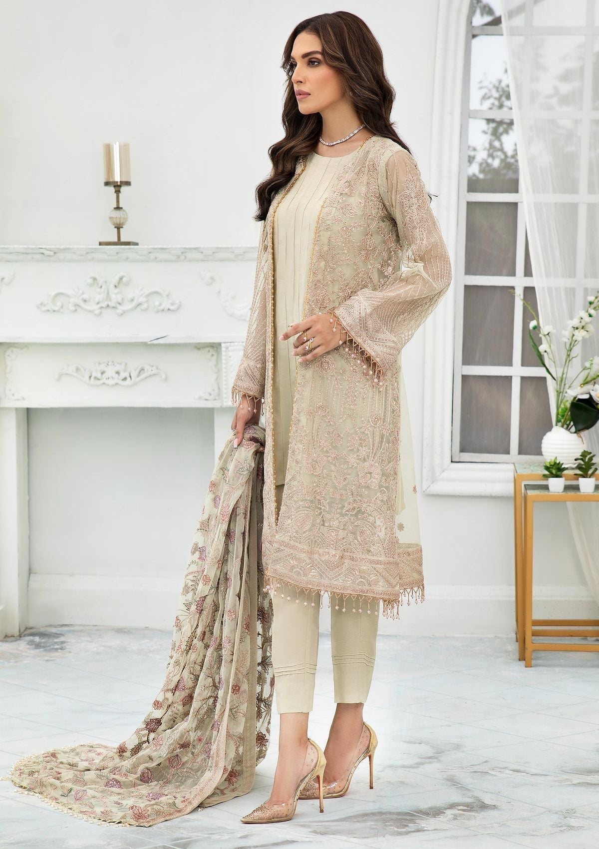 Formal Dress - Zarif - De Luxury - Chiffon - ZDL#02 (Flora) available at Saleem Fabrics Traditions