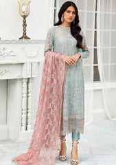 Formal Dress - Zarif - De Luxury - Chiffon - ZDL#04 (Blue Mist) available at Saleem Fabrics Traditions