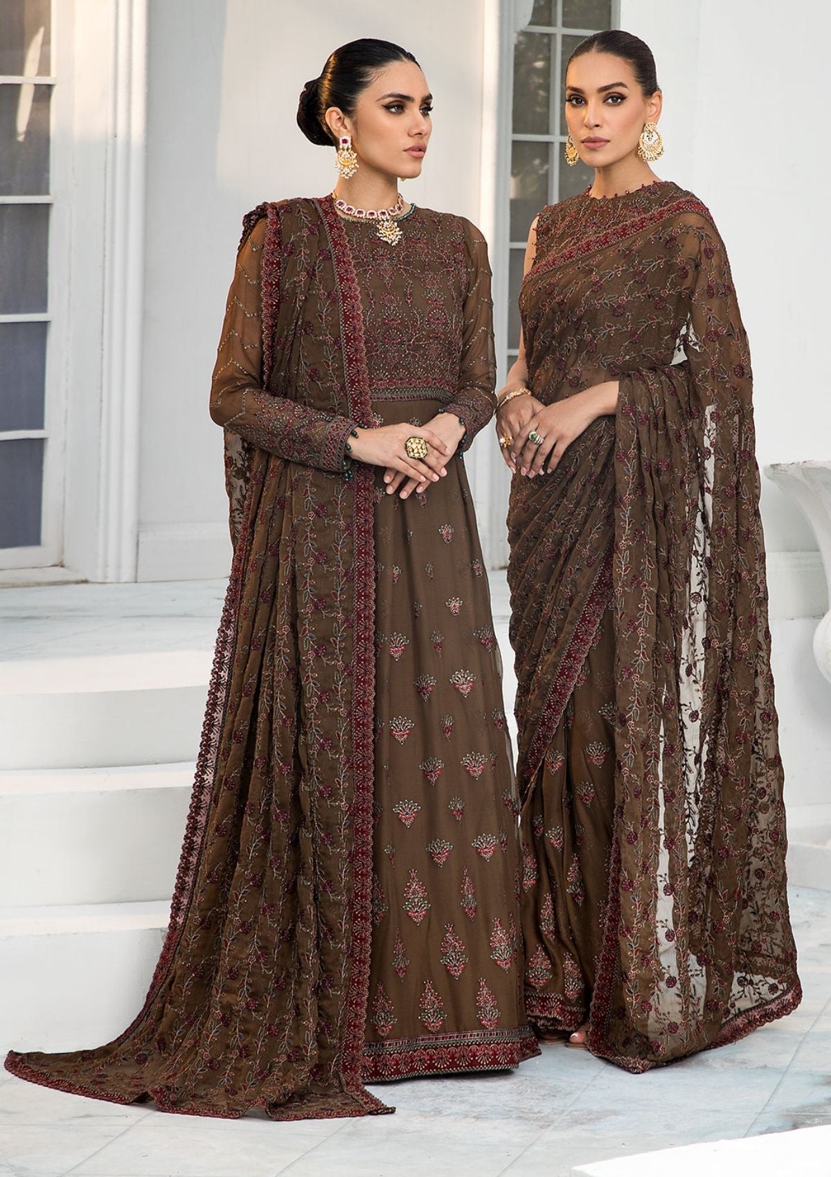 Formal Dress - Zarif - De Luxury - Chiffon - ZDL#05 (Hazel Wood) available at Saleem Fabrics Traditions