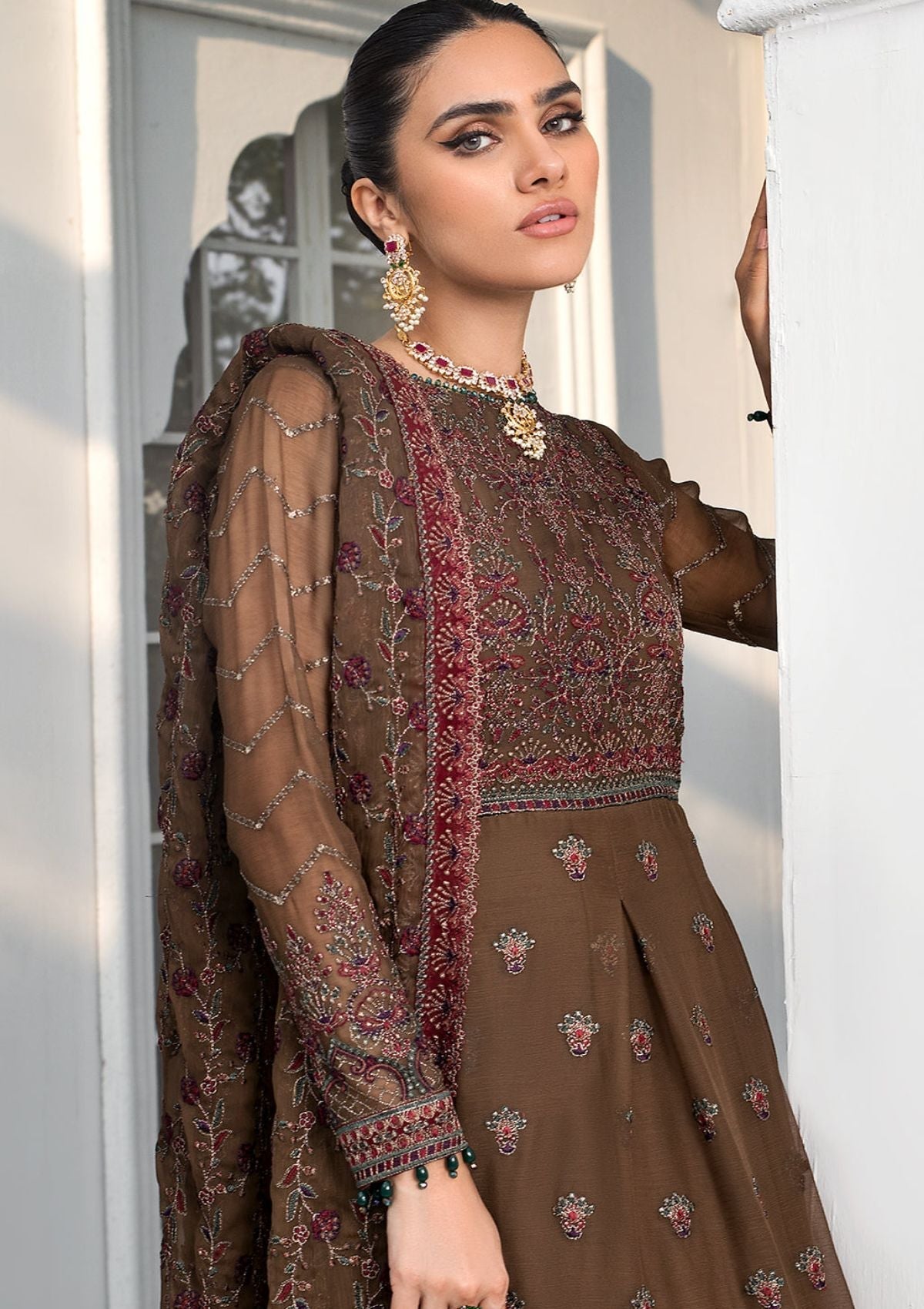 Formal Dress - Zarif - De Luxury - Chiffon - ZDL#05 (Hazel Wood) available at Saleem Fabrics Traditions