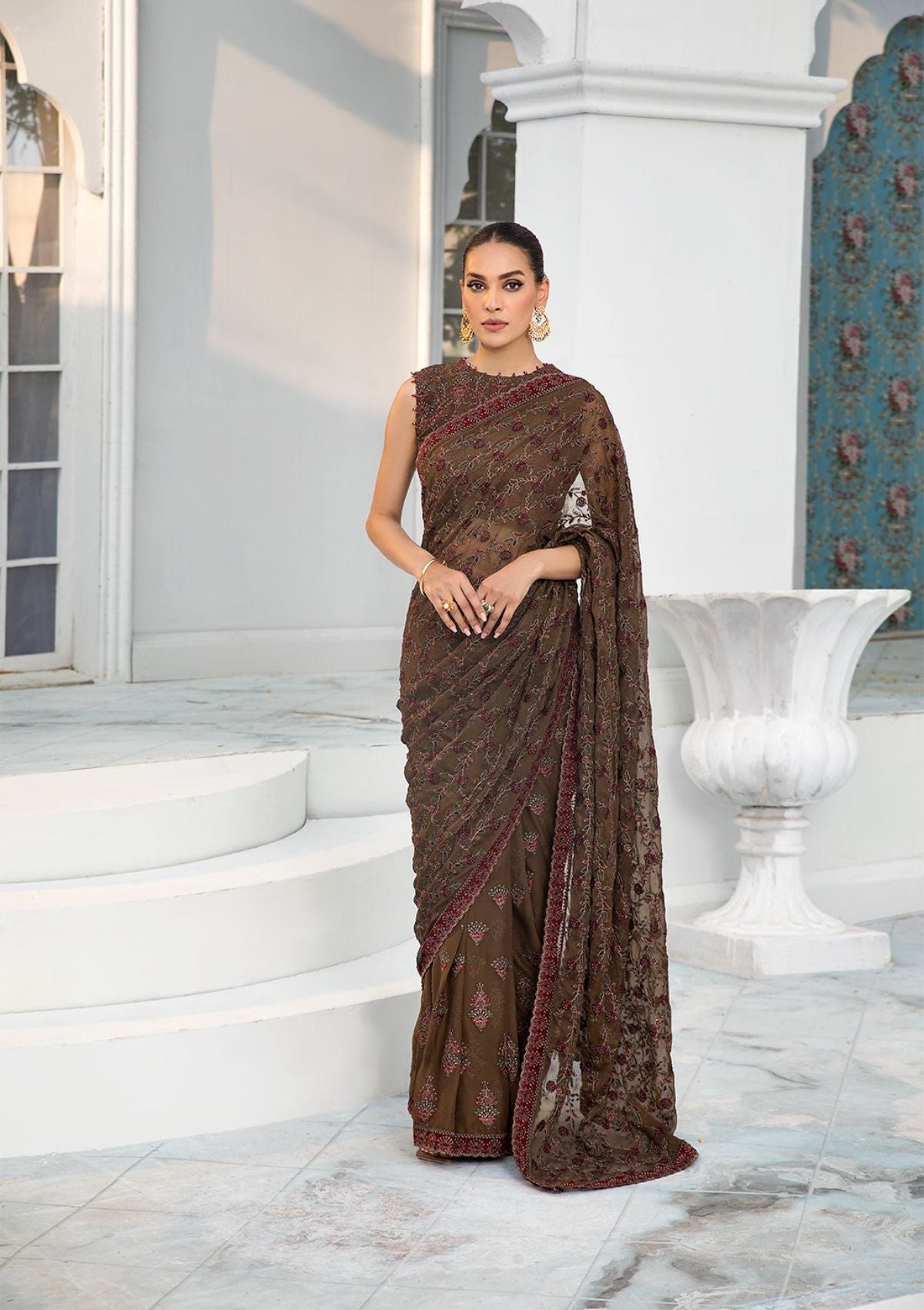 Formal Dress - Zarif - De Luxury - Chiffon - ZDL#05 (Hazel Wood) available at Saleem Fabrics Traditions