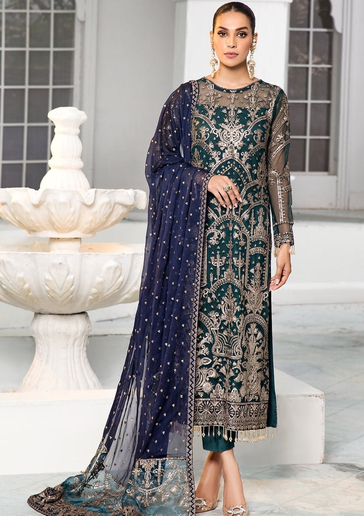 Formal Dress - Zarif - De Luxury - Chiffon - ZDL#09 (Meadow) available at Saleem Fabrics Traditions