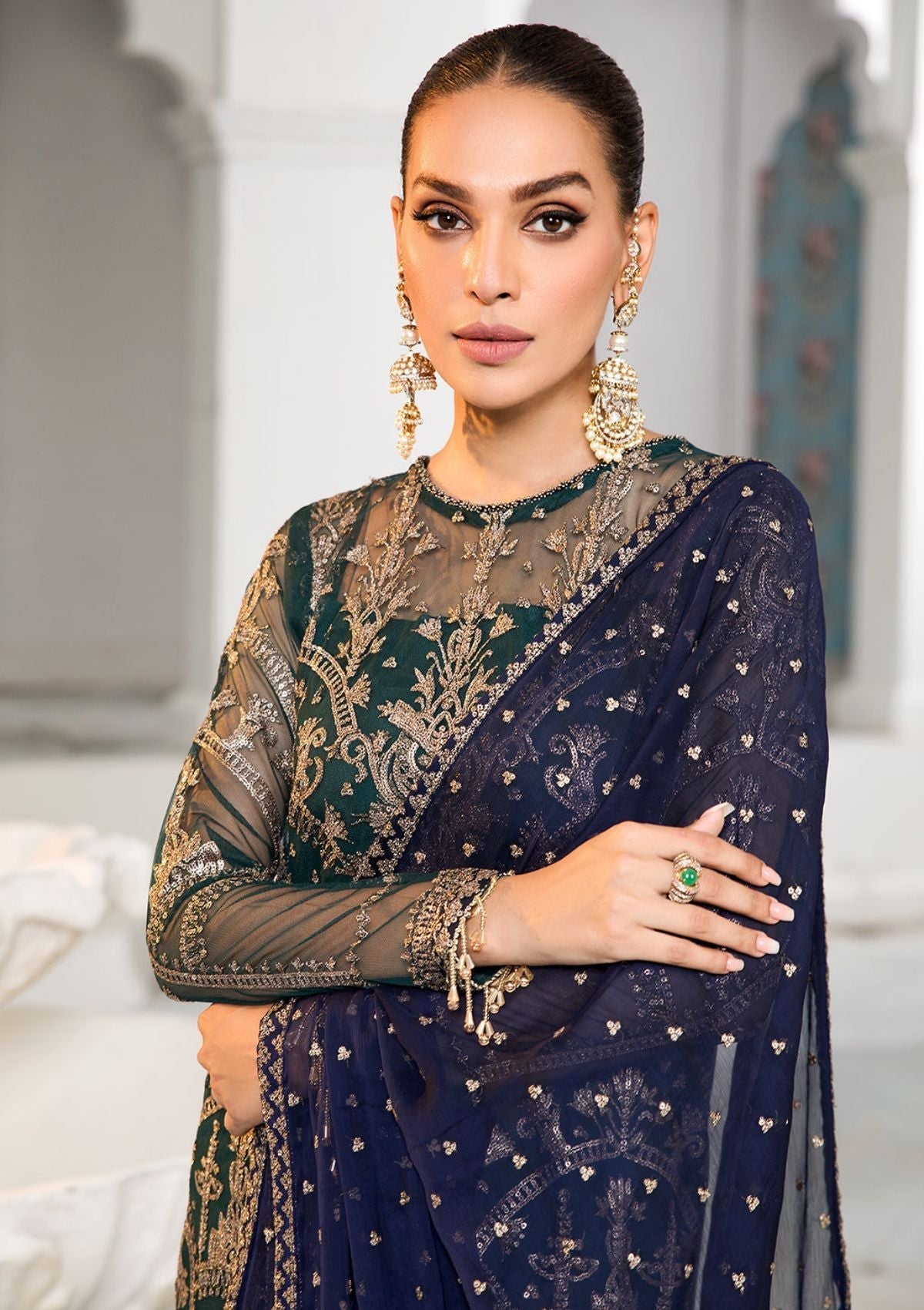 Formal Dress - Zarif - De Luxury - Chiffon - ZDL#09 (Meadow) available at Saleem Fabrics Traditions