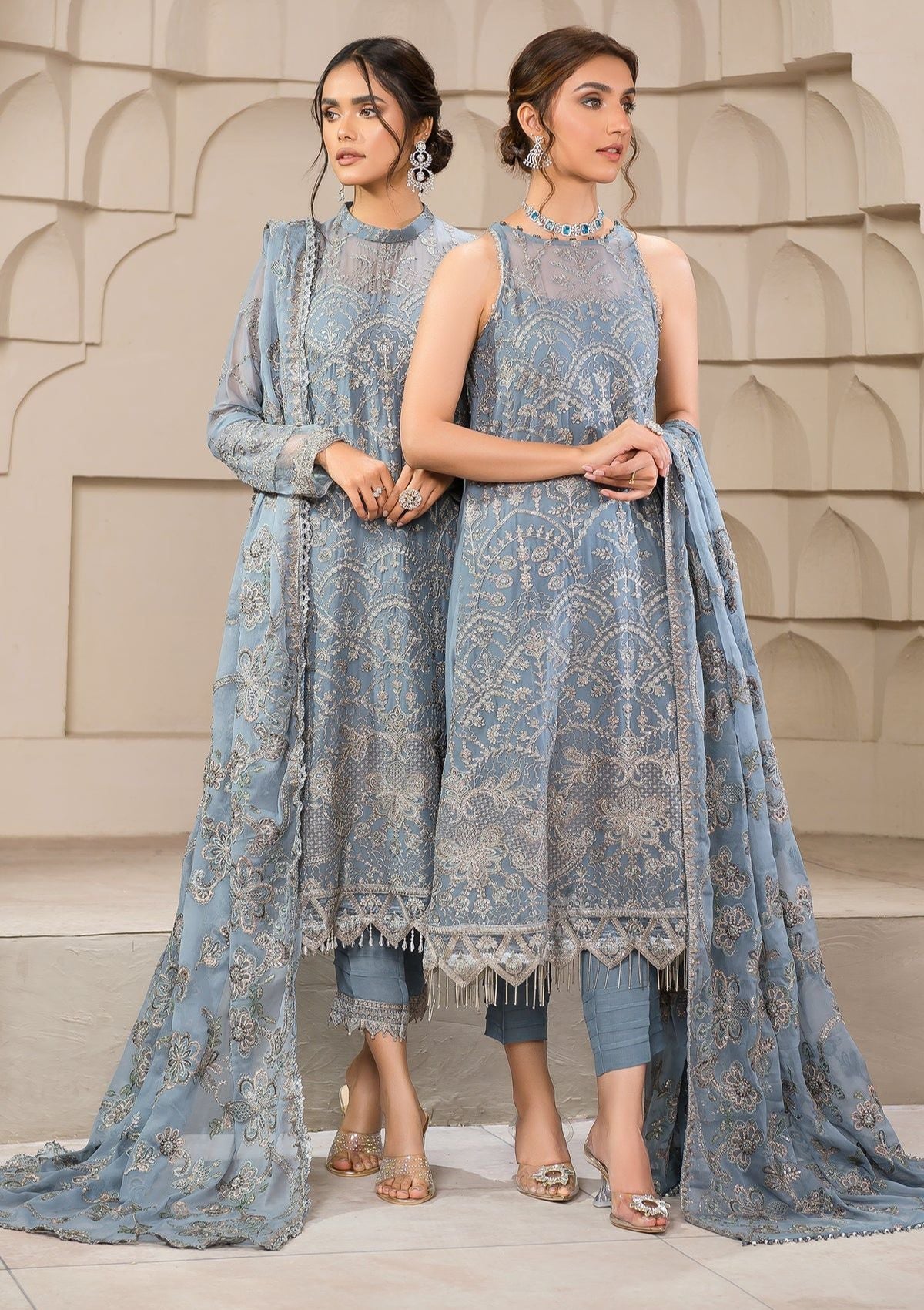 Formal Dress - Zarif - Falak - Festive - ZF#05 (Blue Bell) available at Saleem Fabrics Traditions