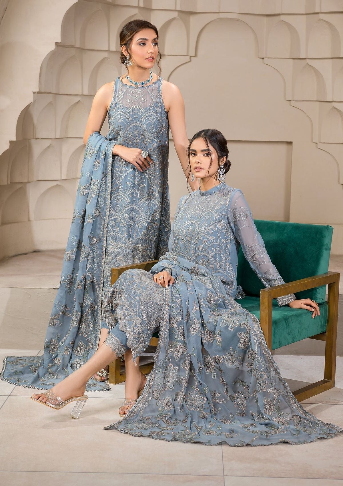 Formal Dress - Zarif - Falak - Festive - ZF#05 (Blue Bell) available at Saleem Fabrics Traditions
