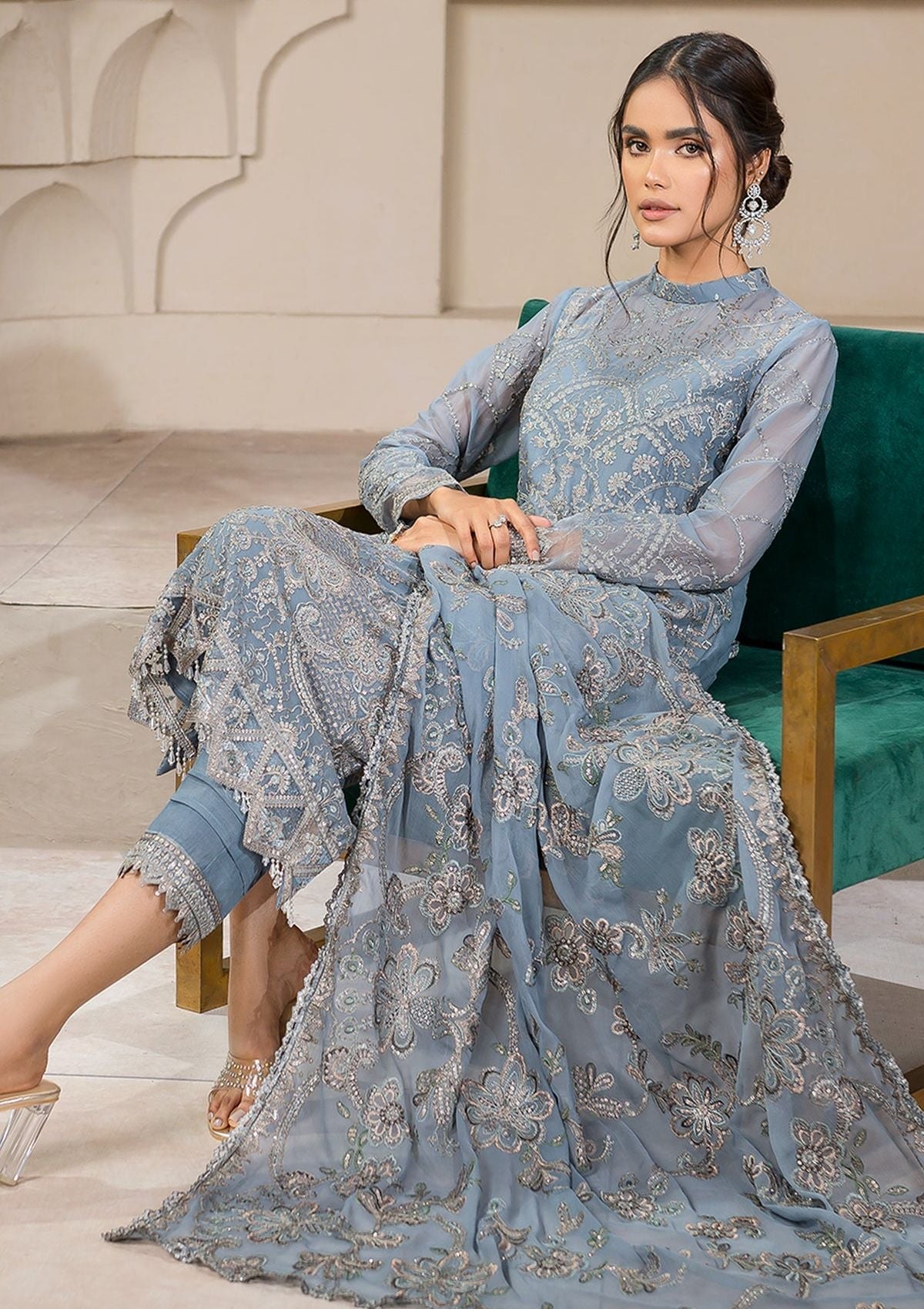 Formal Dress - Zarif - Falak - Festive - ZF#05 (Blue Bell) available at Saleem Fabrics Traditions