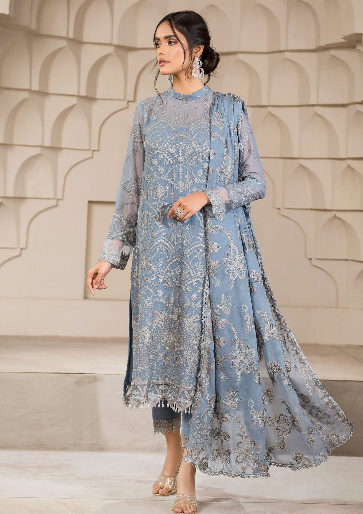 Formal Dress - Zarif - Falak - Festive - ZF#05 (Blue Bell) available at Saleem Fabrics Traditions