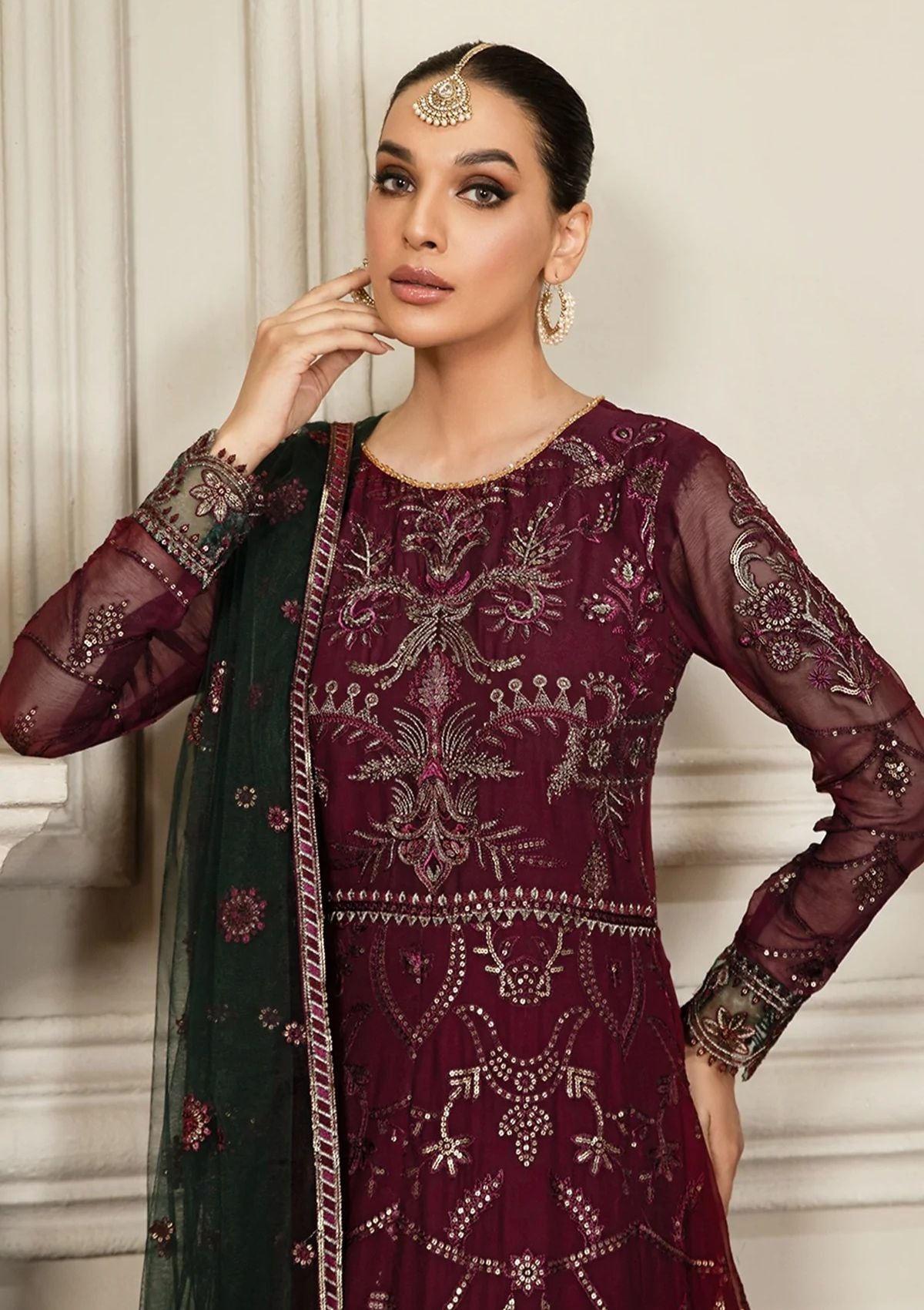 Formal Dress - Zarif - Mehroze - BERRY WOOD available at Saleem Fabrics Traditions