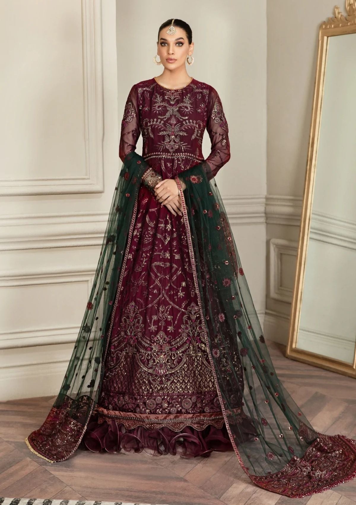 Formal Dress - Zarif - Mehroze - BERRY WOOD available at Saleem Fabrics Traditions