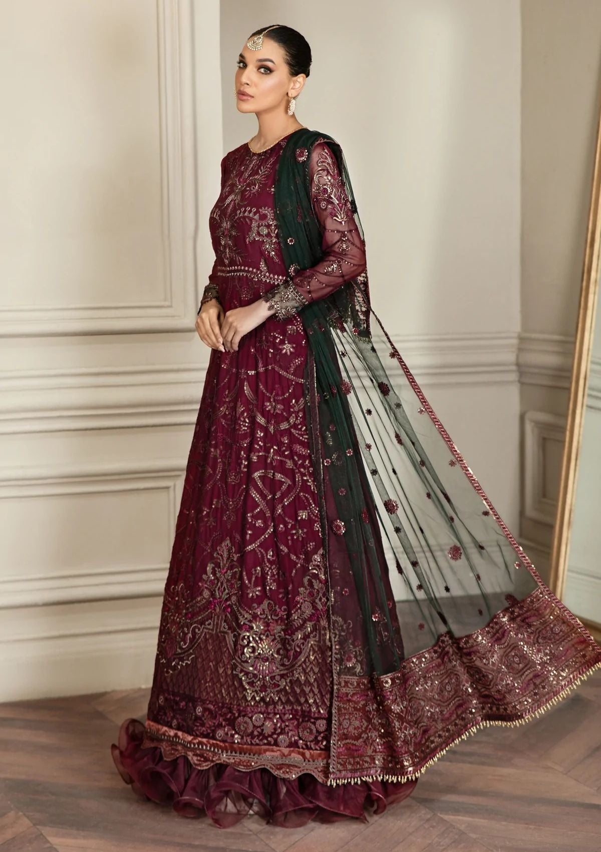 Formal Dress - Zarif - Mehroze - BERRY WOOD available at Saleem Fabrics Traditions