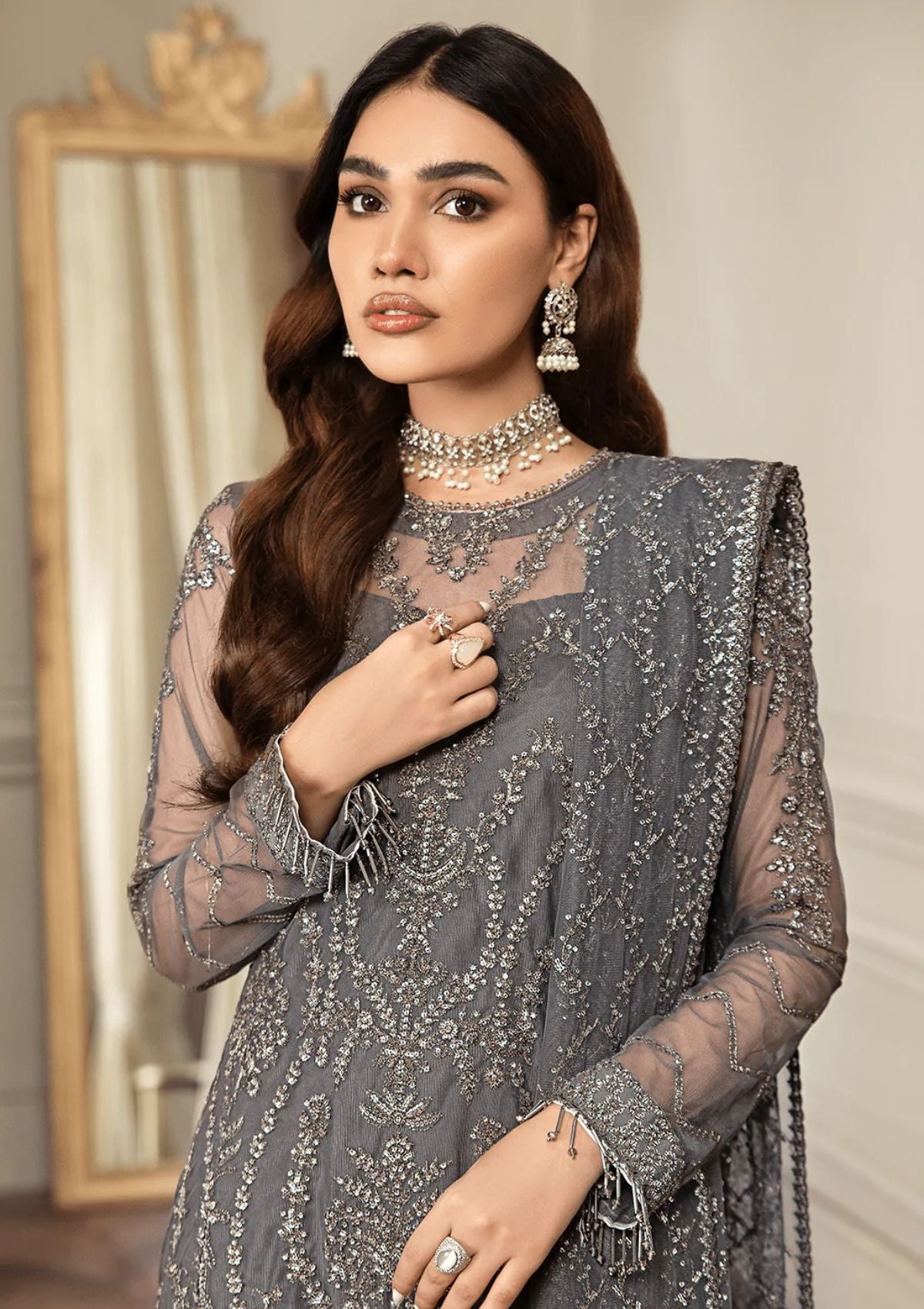 Formal Dress - Zarif - Mehroze - STORM GREY available at Saleem Fabrics Traditions