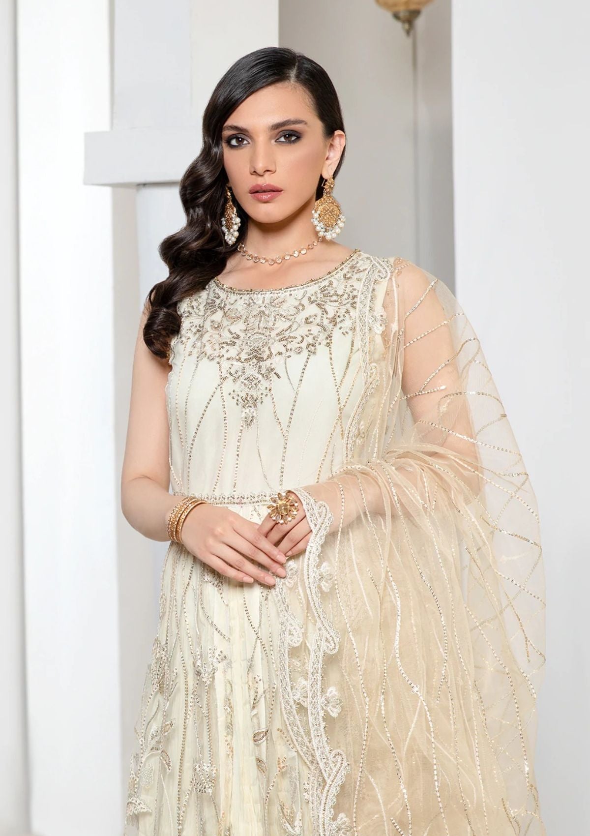 Formal Dress - Zarif - Pareesia - D#05 IVORY available at Saleem Fabrics Traditions