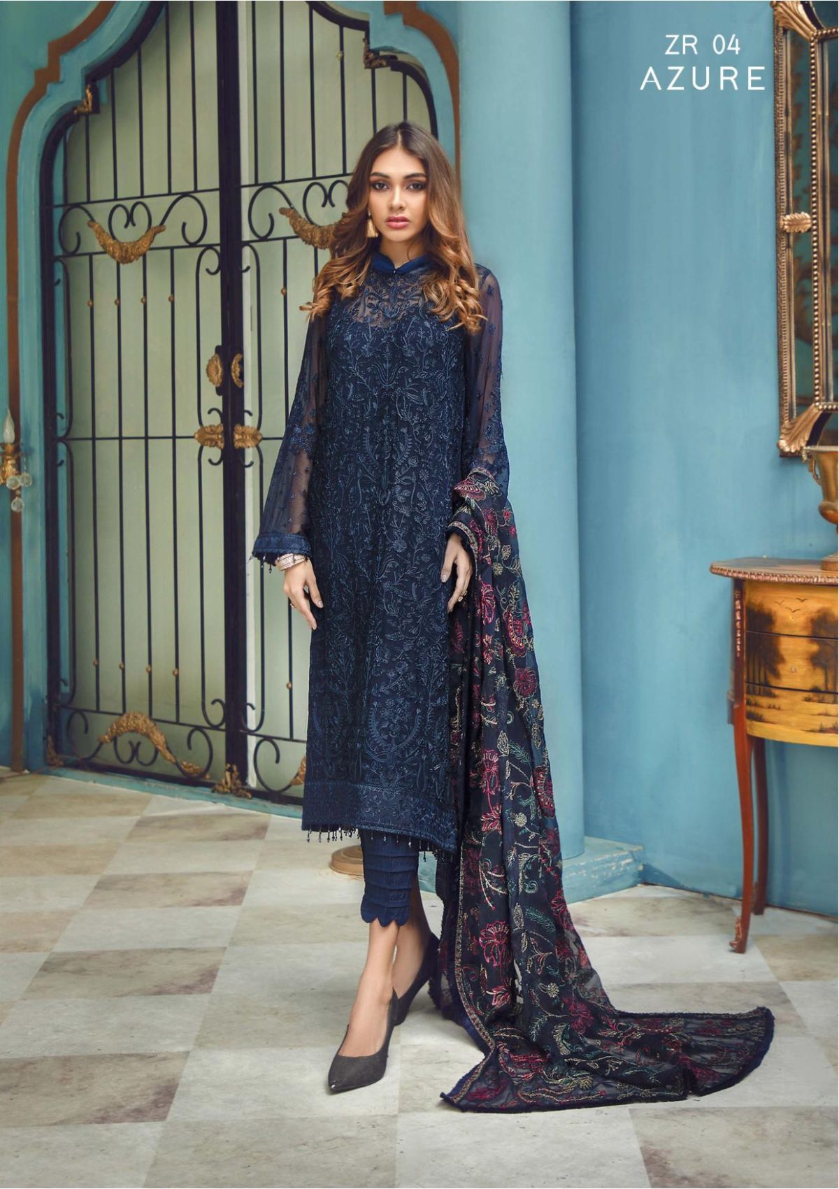 Formal Dress - Zarif - Rangrez - AZURE D#04 available at Saleem Fabrics Traditions