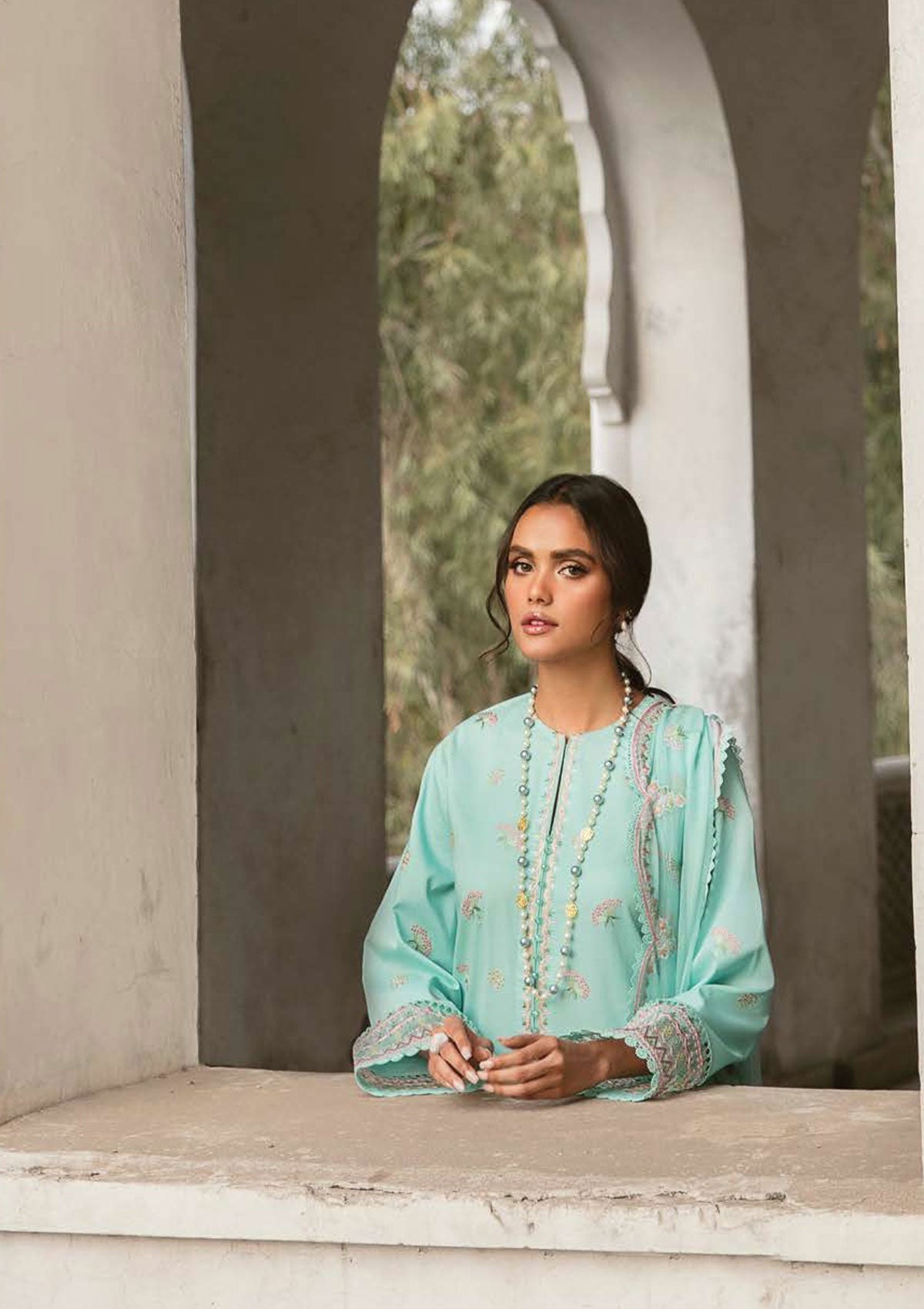 Lawn Collection - Afrozeh - Lamhay - AL#04 (Crystal Cyan) available at Saleem Fabrics Traditions